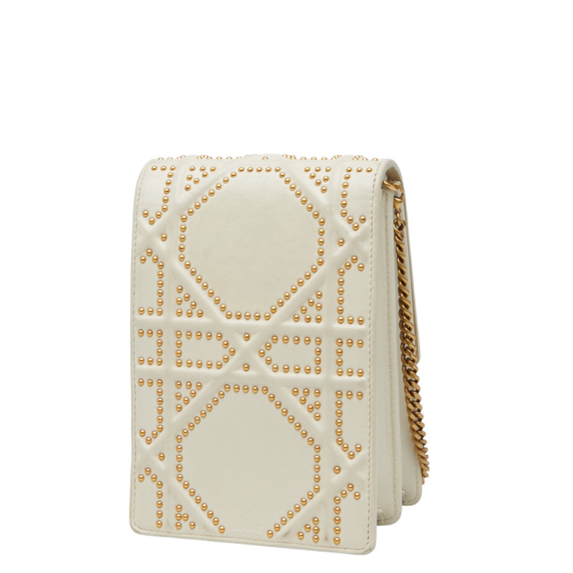 Christian Dior Gold Ivory White Leather Shoulder Bag (Pre-Owned)