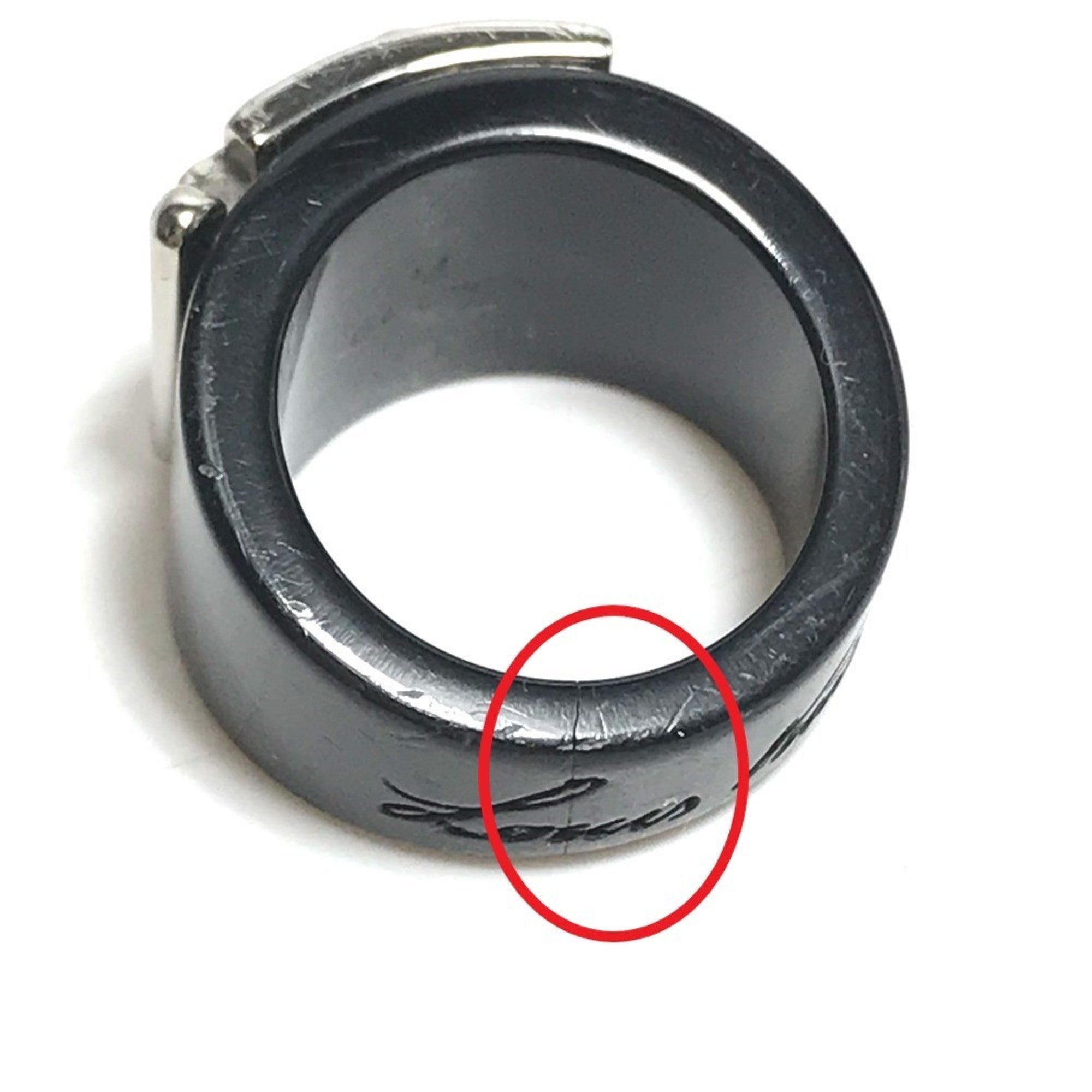 Louis Vuitton Silver Black Plastic Band Ring (Pre-Owned)