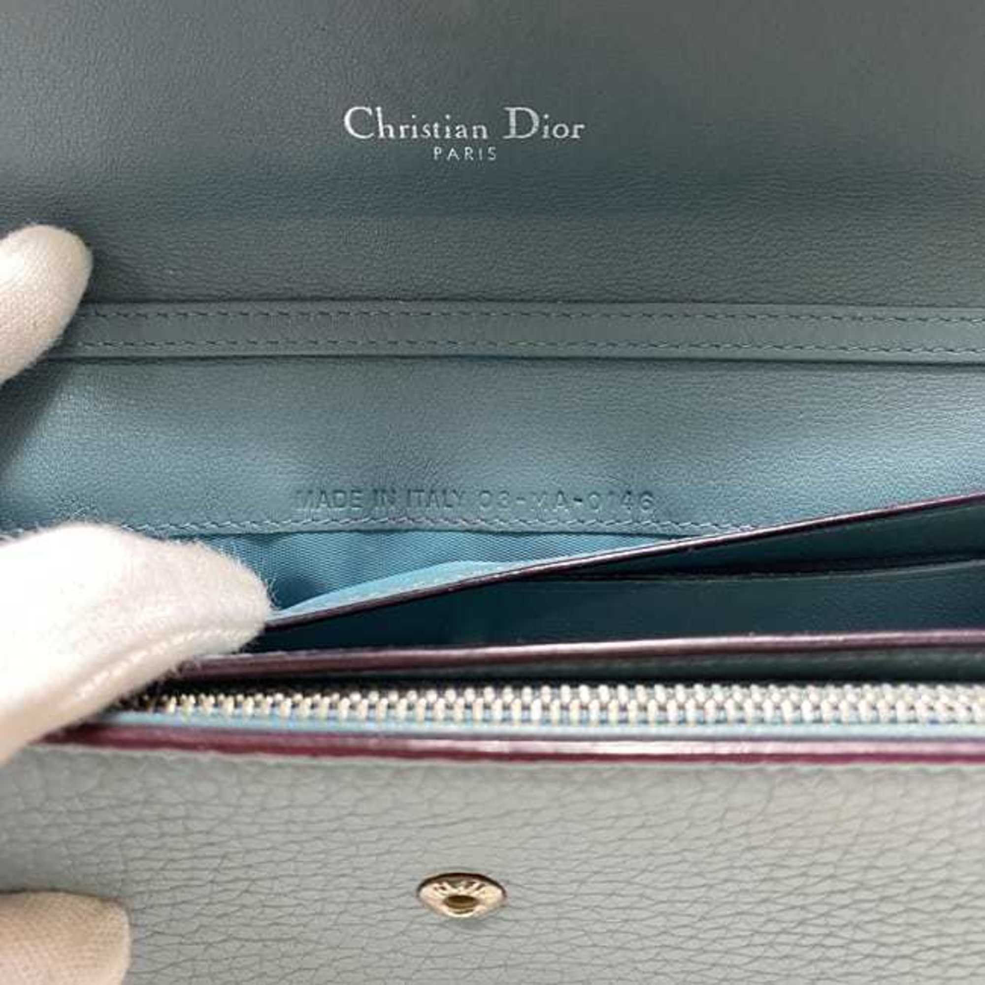 Christian Dior Light Blue Leather Long Wallet (Bi-Fold) (Pre-Owned)