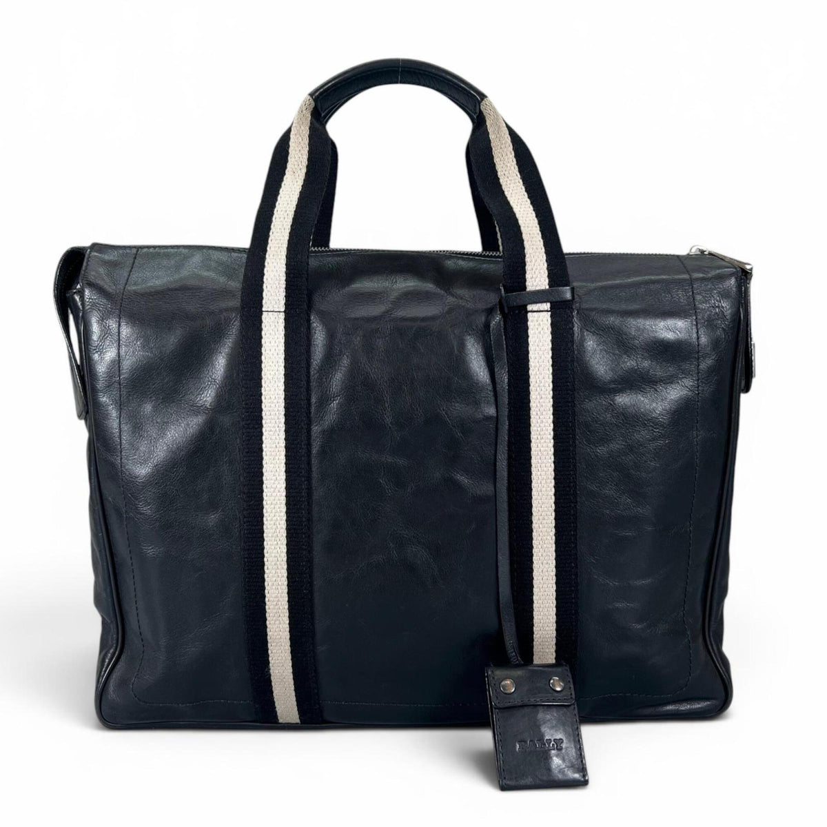 Bally Black White Leather Briefcase (Pre-Owned)