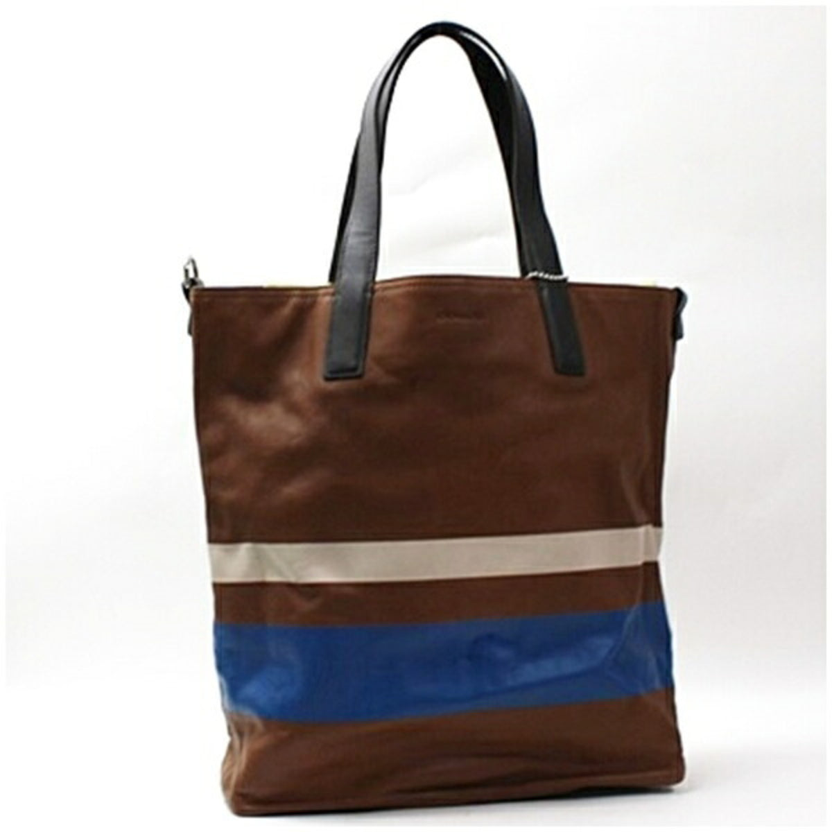 Coach Blue Brown White Leather Canvas Tote Bag (Pre-Owned)