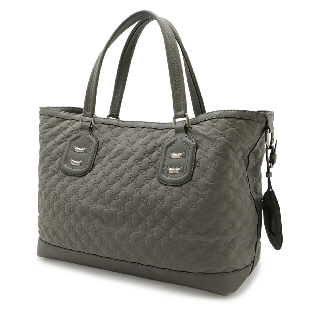 Gucci Light Gray Nylon Leather Shoulder Bag Tote Bag (Pre-Owned)