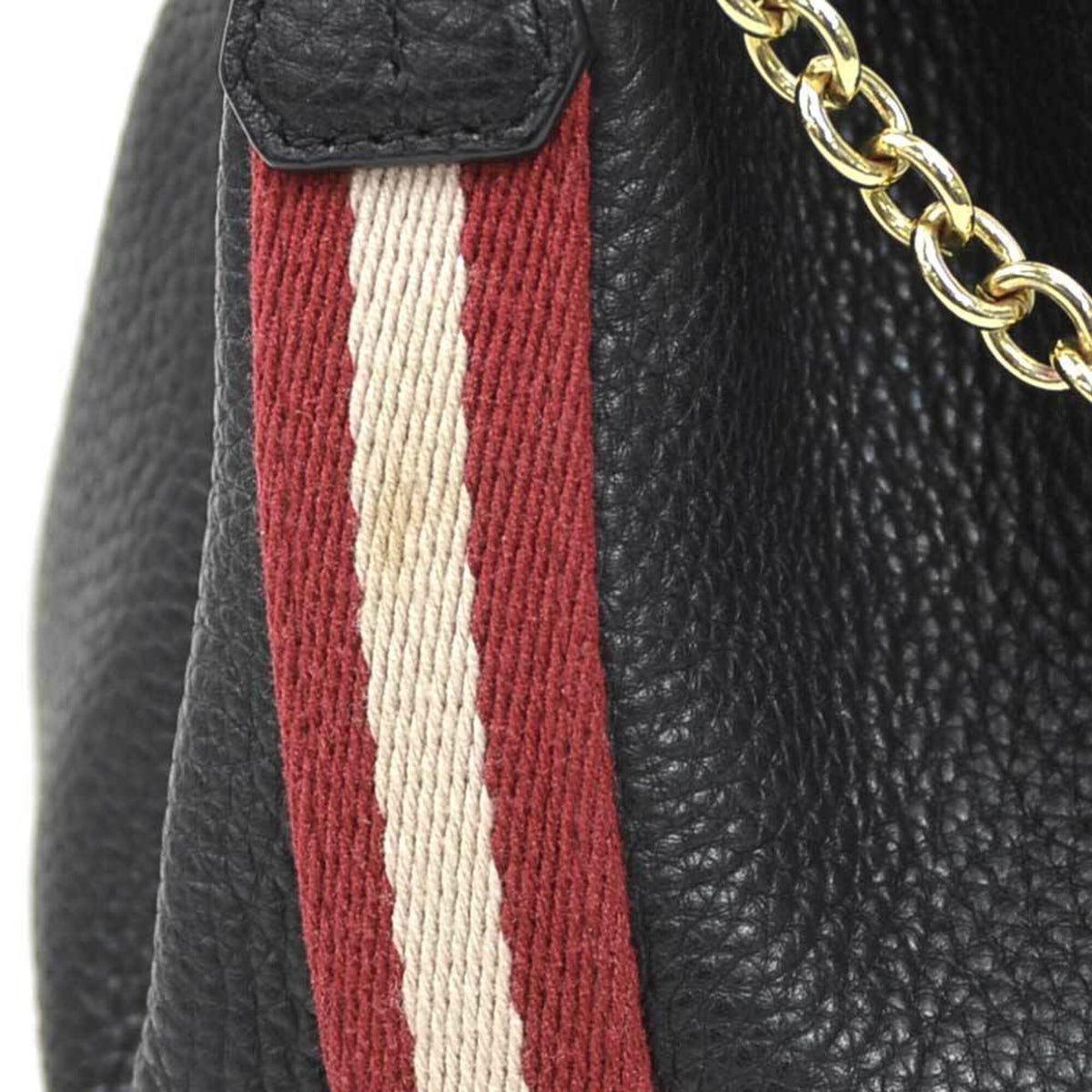 Bally Black Red Color White Leather Canvas Shoulder Bag (Pre-Owned)