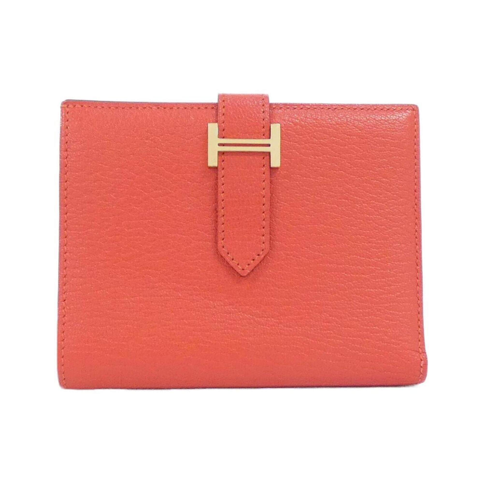 Hermes Red Color Chevre Leather Wallet (Bi-Fold) (Pre-Owned)