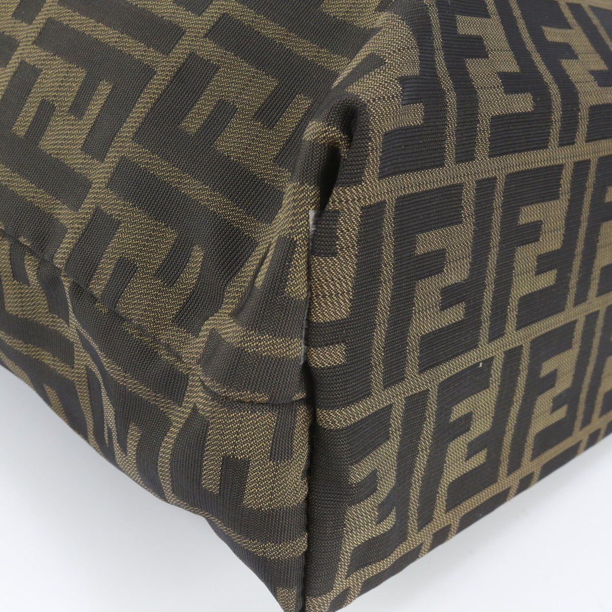 Fendi Green Khaki Leather Nylon Handbag Shoulder Bag Tote Bag (Pre-Owned)