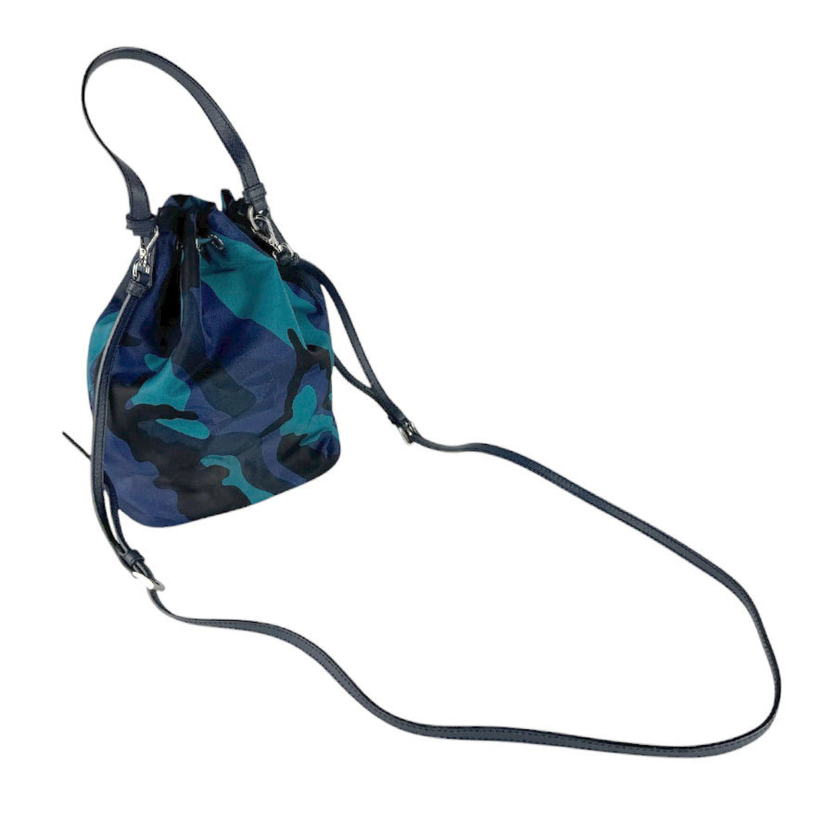 Prada Black Blue Navy Nylon Leather Handbag (Pre-Owned)