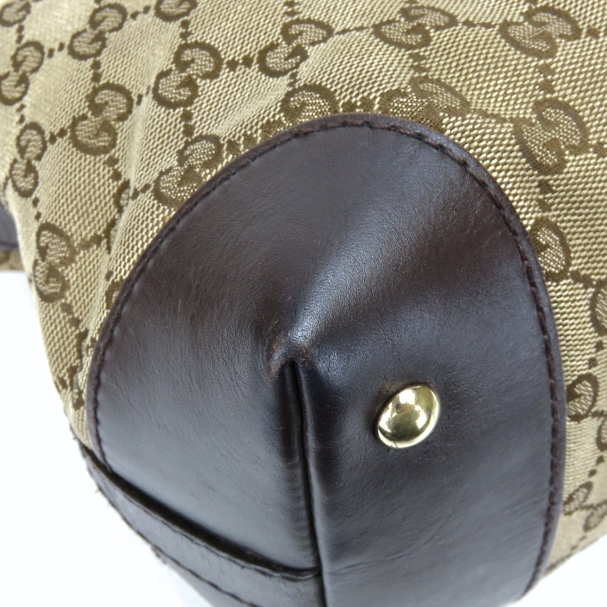 Gucci Beige Dark Brown Gg Canvas Handbag (Pre-Owned)