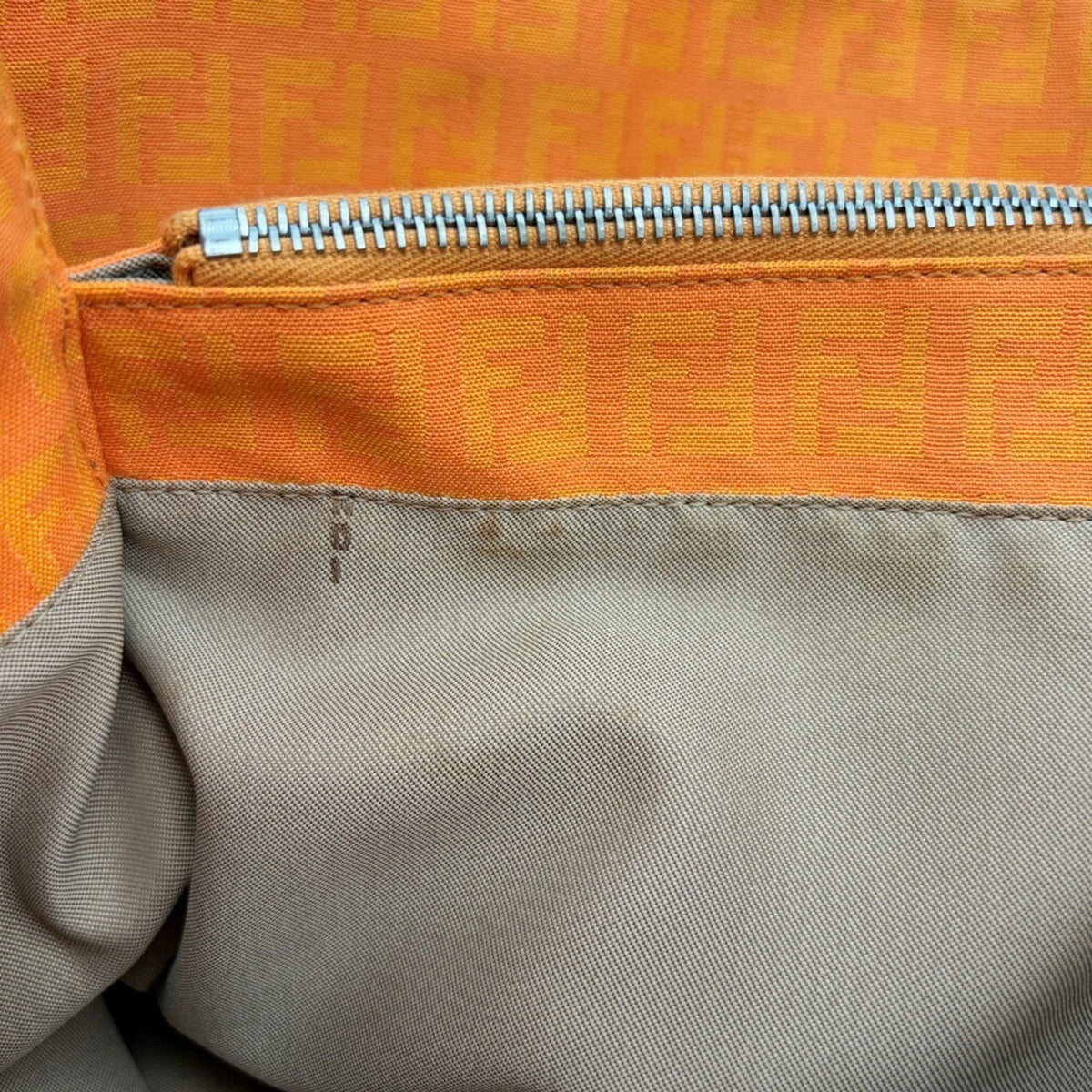Fendi Zucchino Orange Canvas Leather Tote Bag (Pre-Owned)