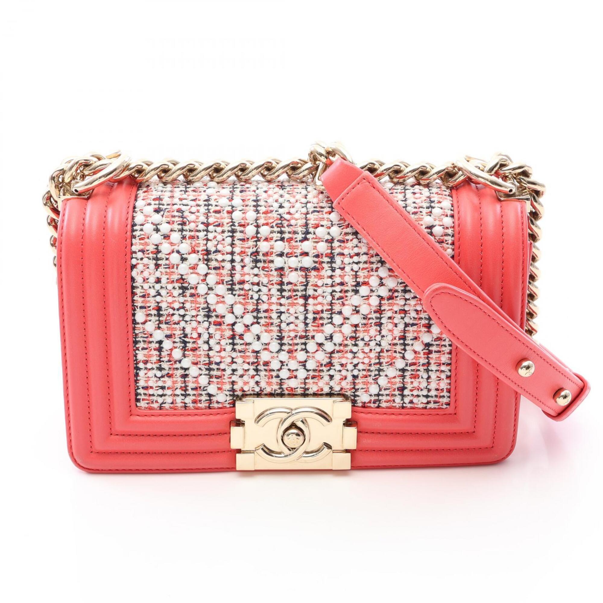 Chanel Multi-Color Pink White Fabric Leather Handbag Shoulder Bag (Pre-Owned)
