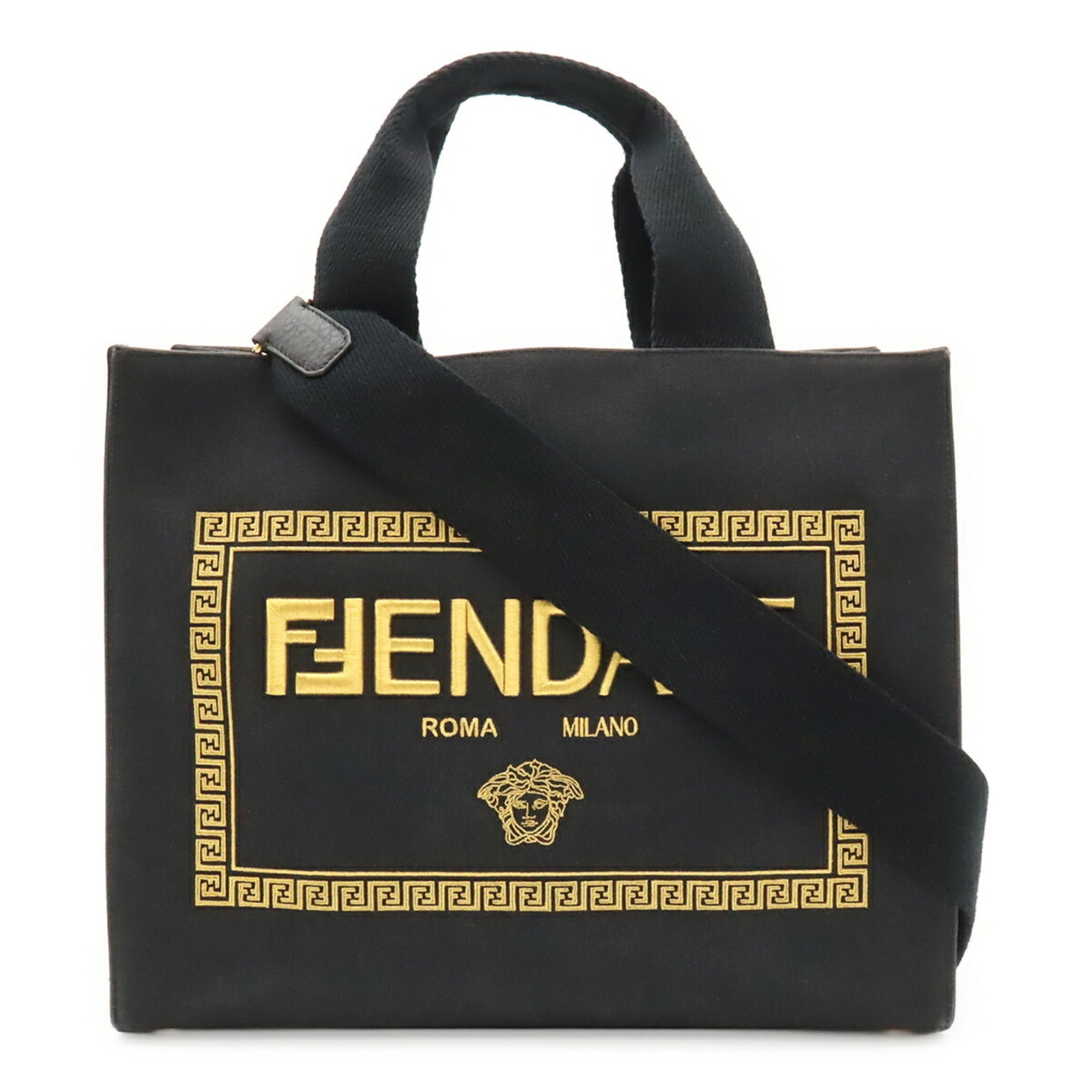 Fendi Black Gold Canvas Shoulder Bag Tote Bag (Pre-Owned)