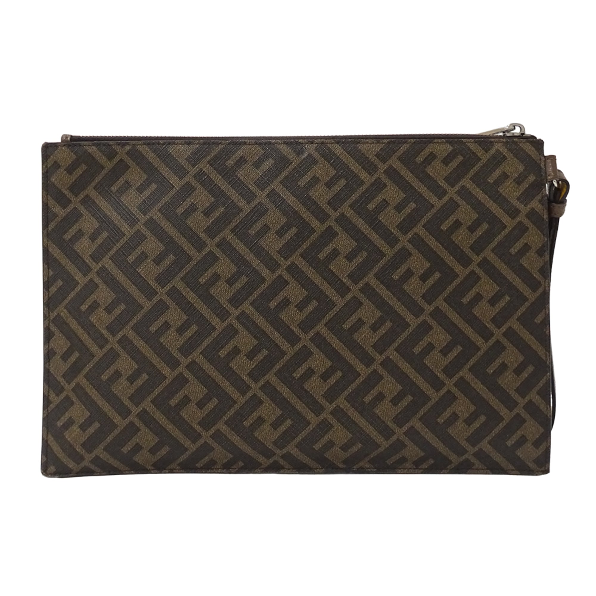 Fendi Zucca Brown Yellow Pvc Clutch Bag Handbag (Pre-Owned)