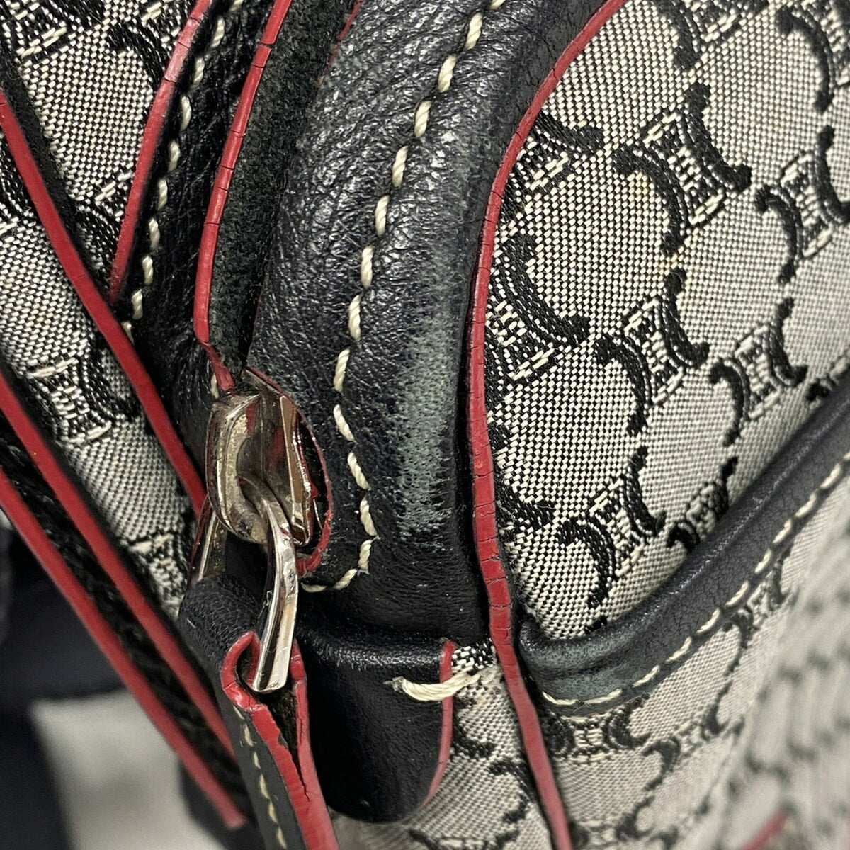 Celine Black Red Color Nylon Canvas Shoulder Bag (Pre-Owned)