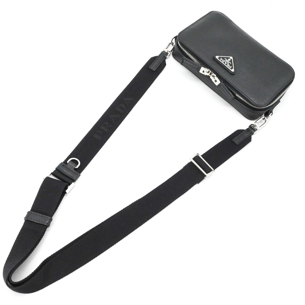 Prada Saffiano Black Leather Shoulder Bag (Pre-Owned)