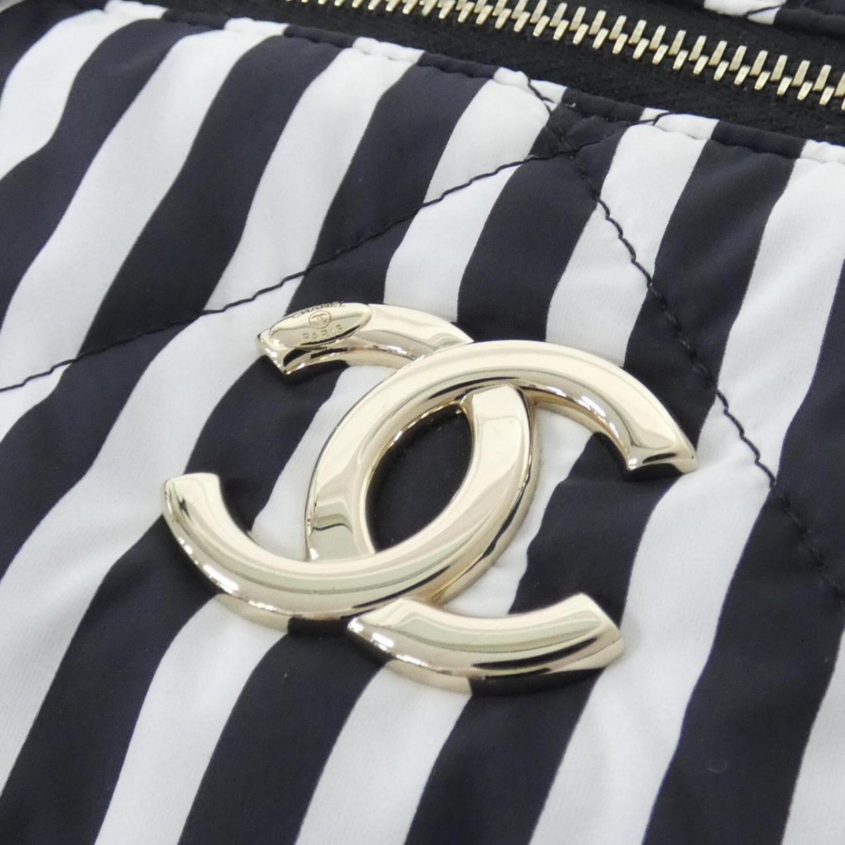 Chanel Black White Fabric Boston Bag (Pre-Owned)