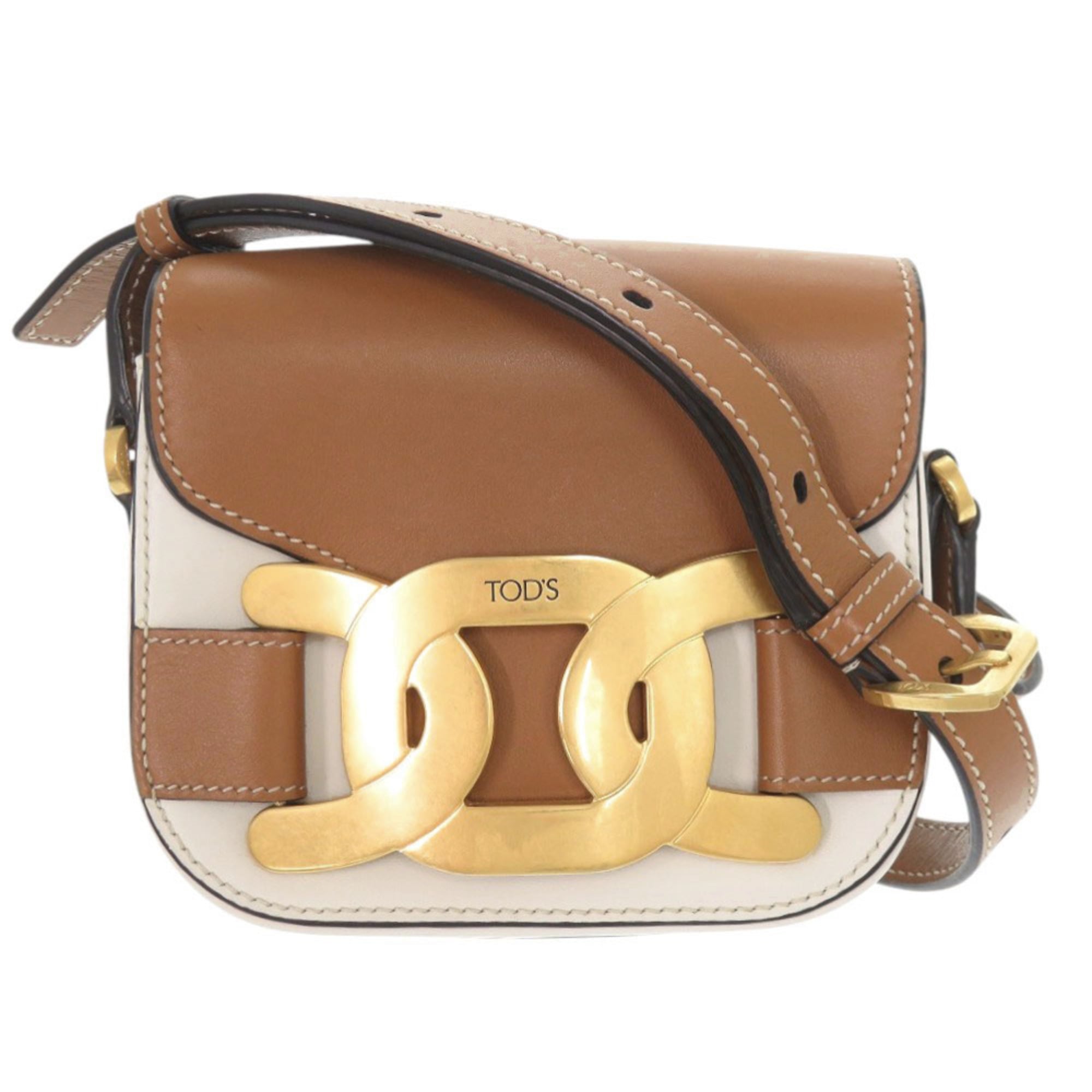 Tod's Brown White Leather Shoulder Bag (Pre-Owned)