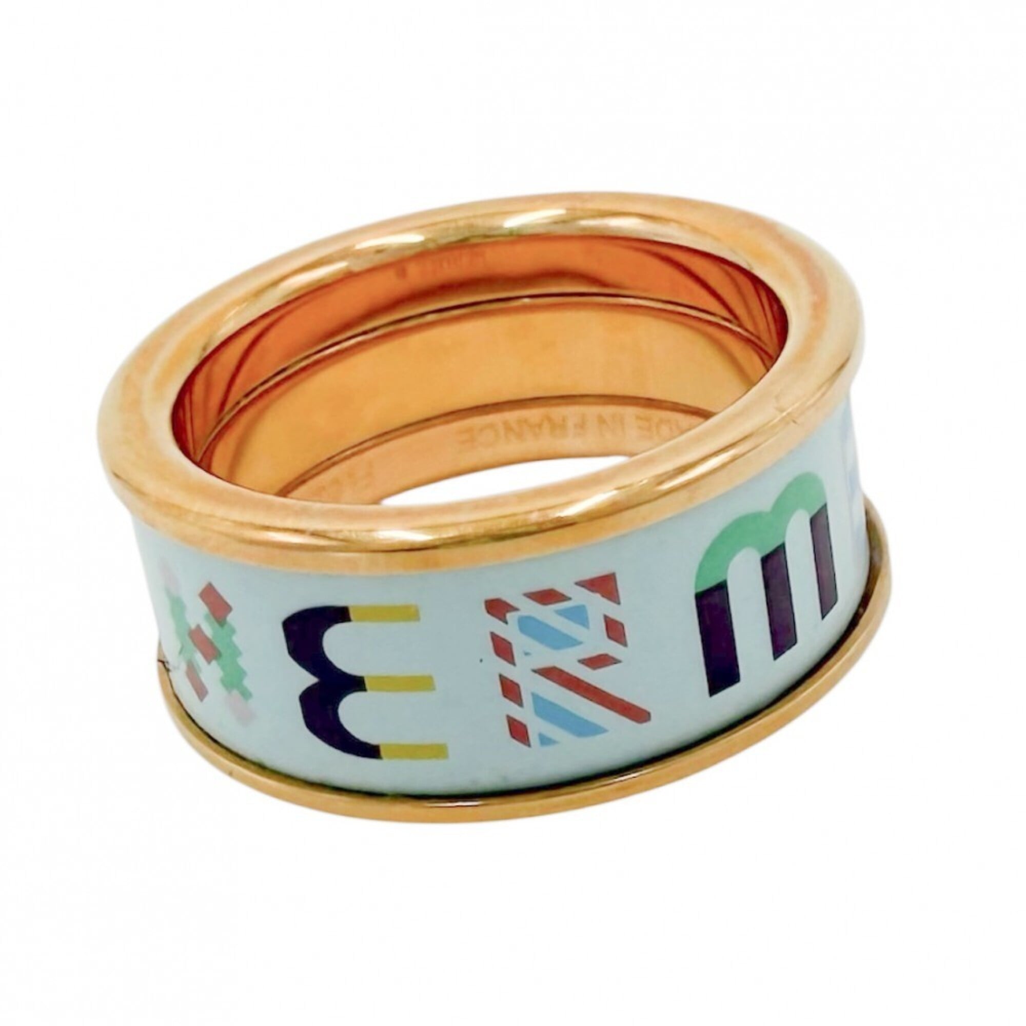Hermes Gold Light Blue Gold Plating Band Ring (Pre-Owned)