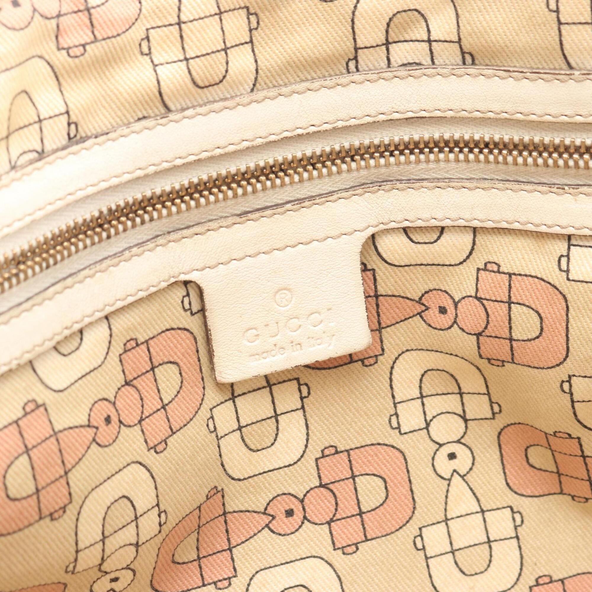 Gucci Beige Pink White Canvas Leather Handbag Tote Bag (Pre-Owned)
