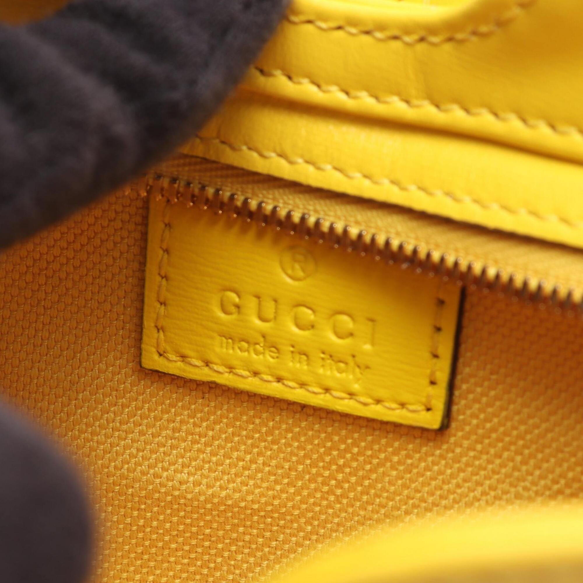 Gucci Yellow Canvas Leather Handbag Shoulder Bag (Pre-Owned)