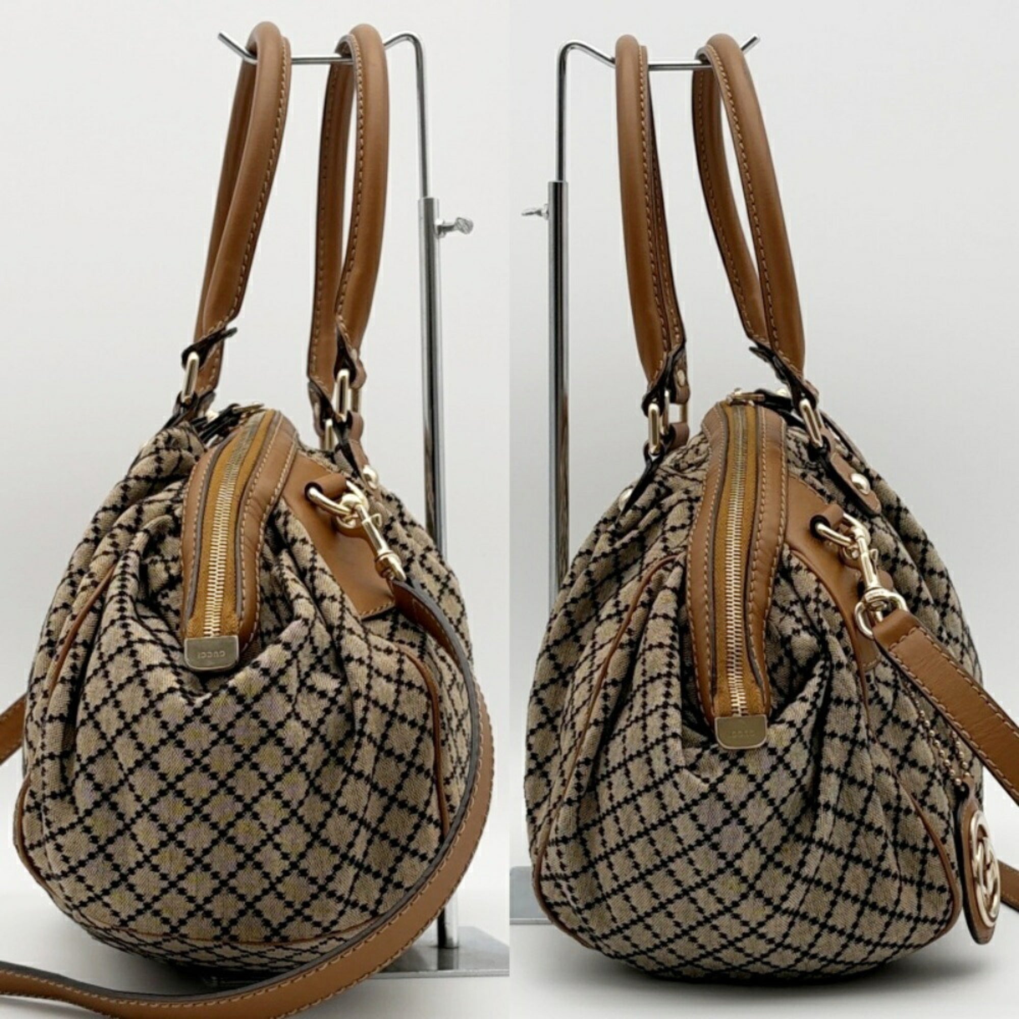 Gucci Brown Canvas Leather Shoulder Bag (Pre-Owned)