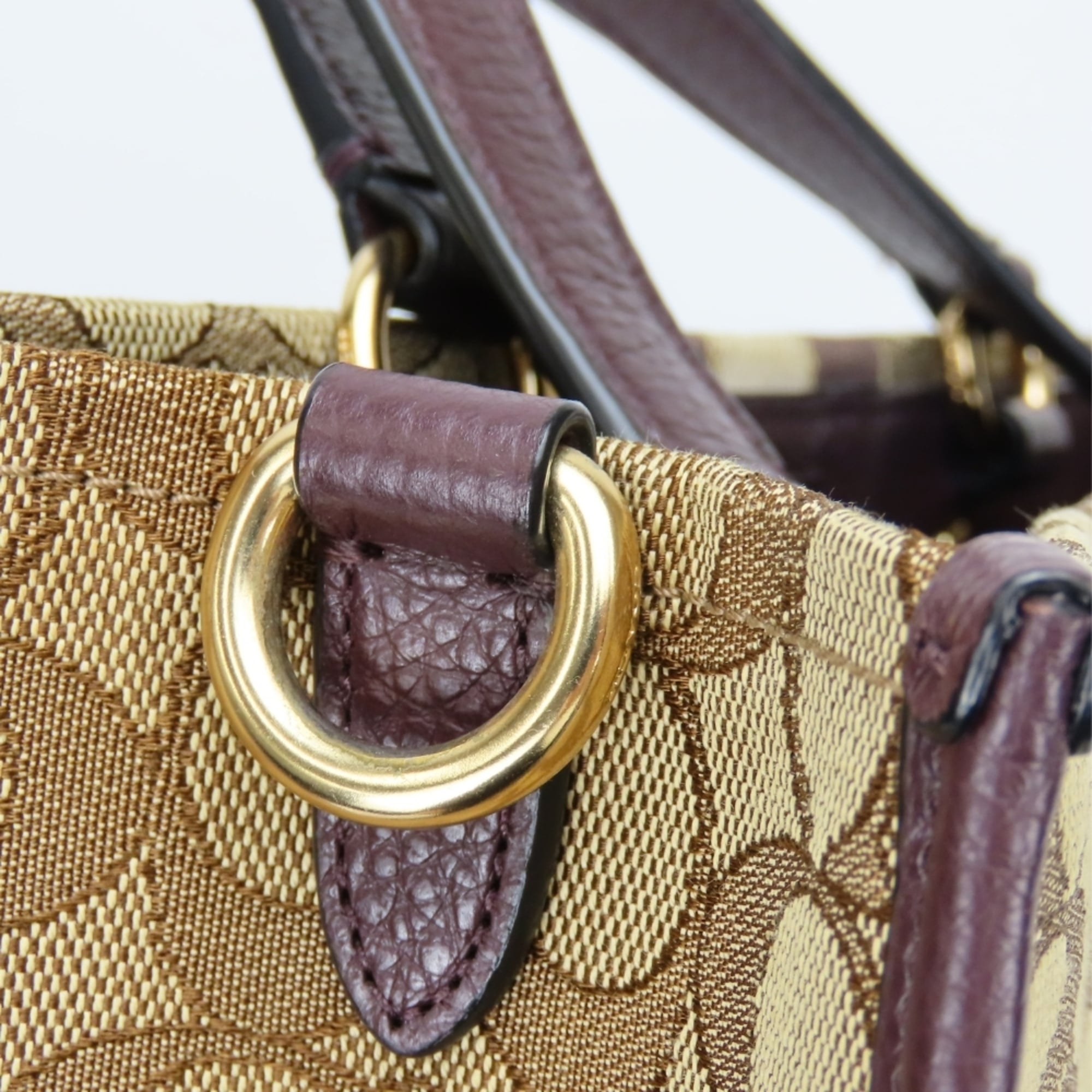 Coach Signature Bordeaux Brown Canvas Leather Tote Bag (Pre-Owned)