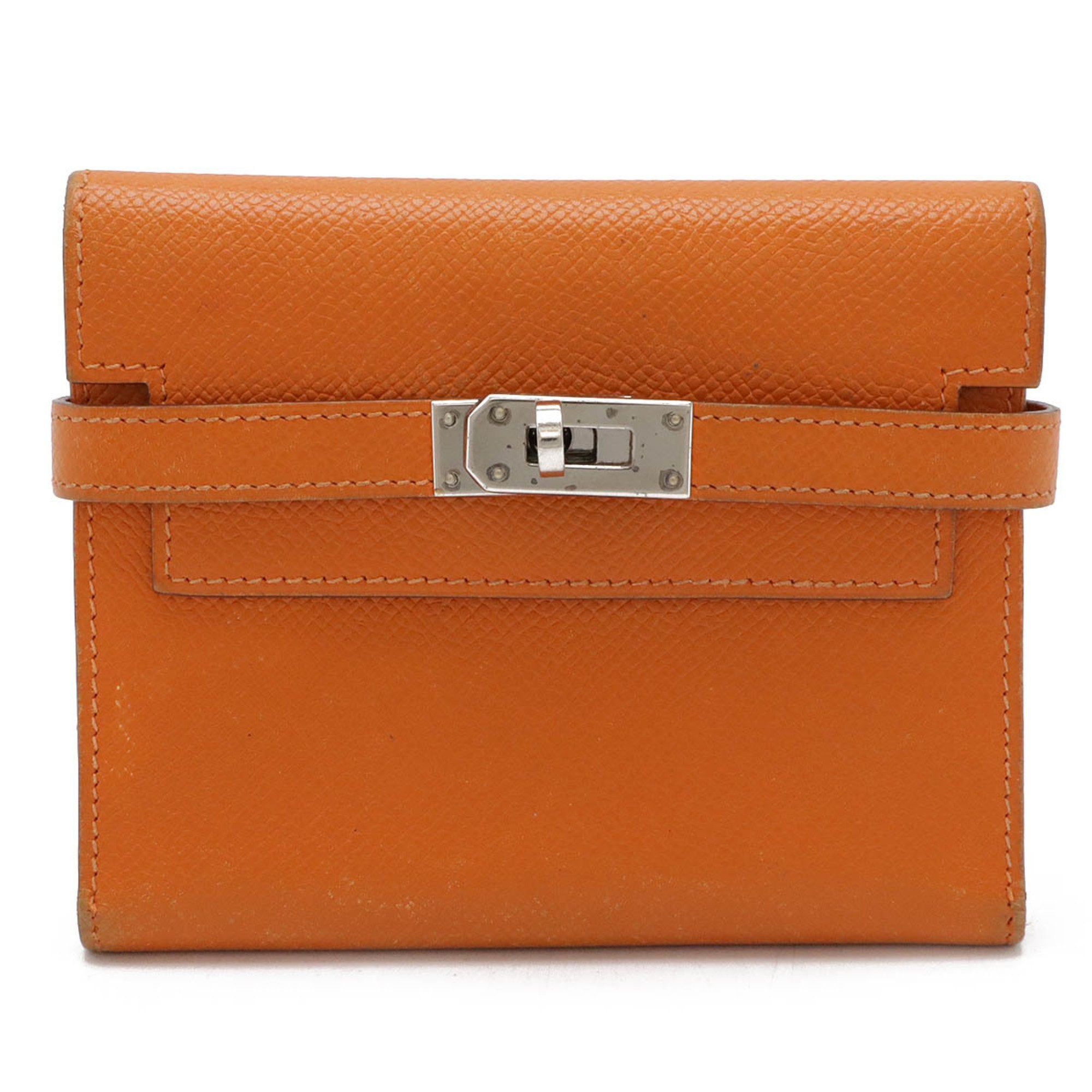 Hermes Kelly Orange Epsom Leather Wallet (Tri-Fold) (Pre-Owned)