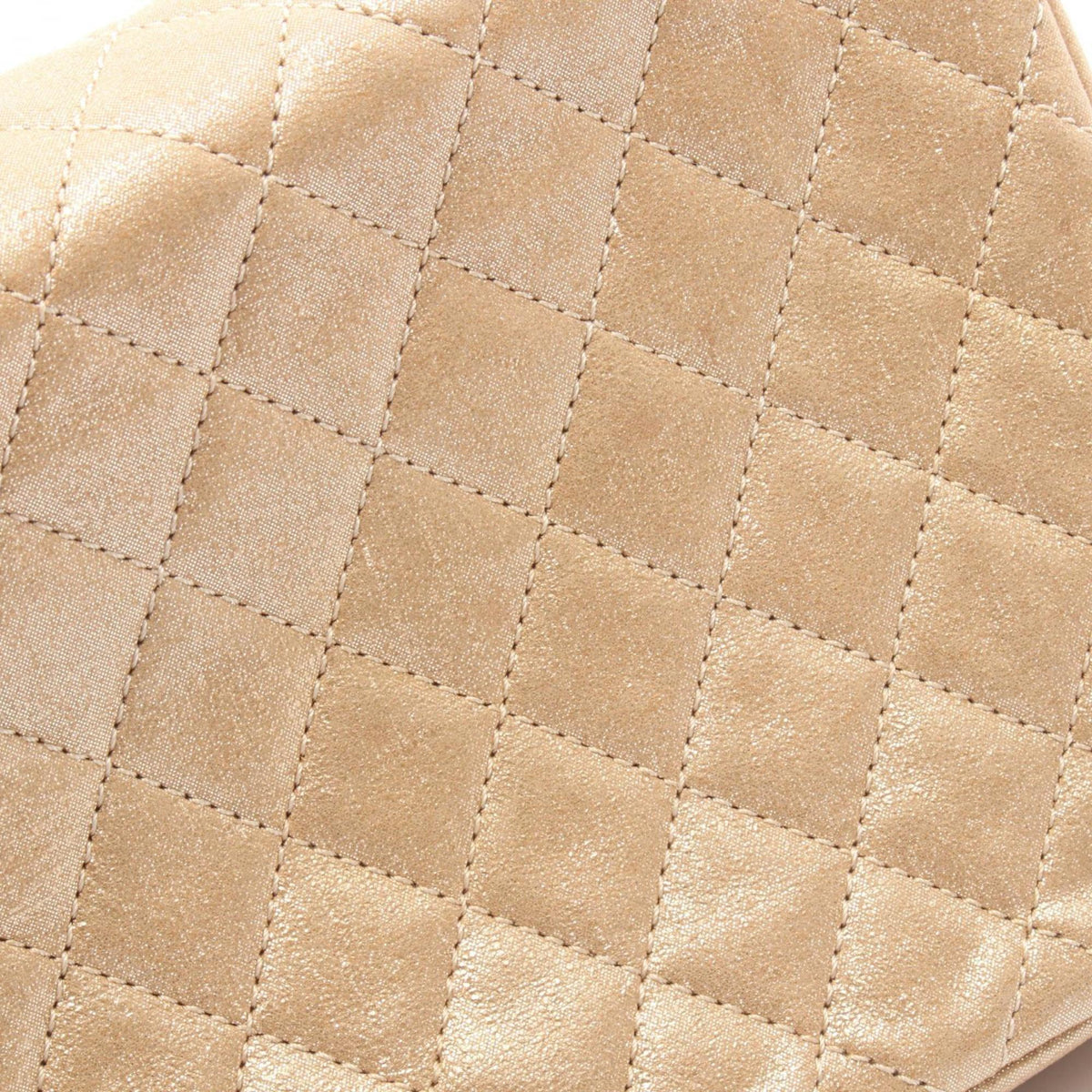 Chanel Beige Gold Gold Brown Fabric Leather Handbag Shoulder Bag (Pre-Owned)