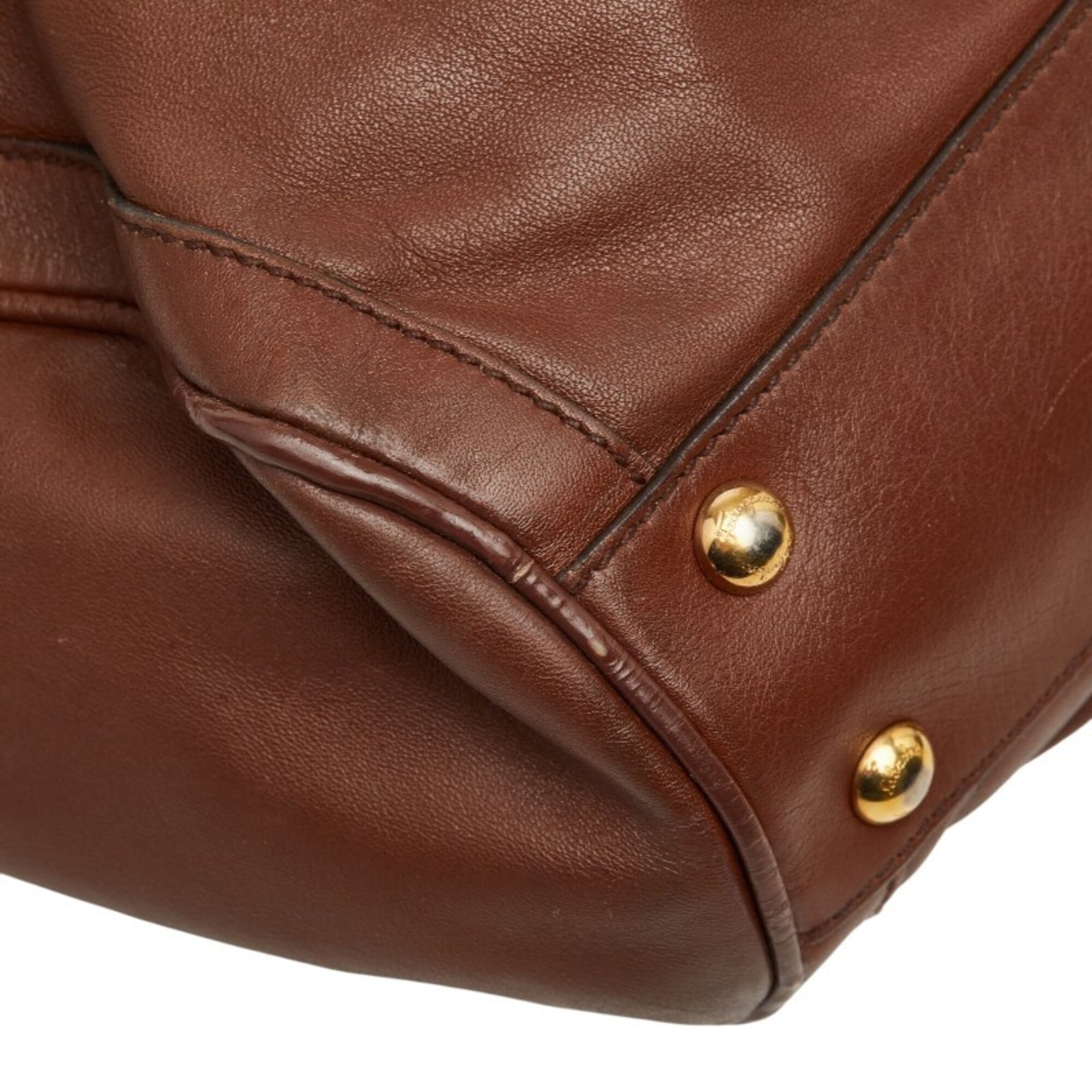 Salvatore Ferragamo Gancini Brown Leather Shoulder Bag Tote Bag (Pre-Owned)
