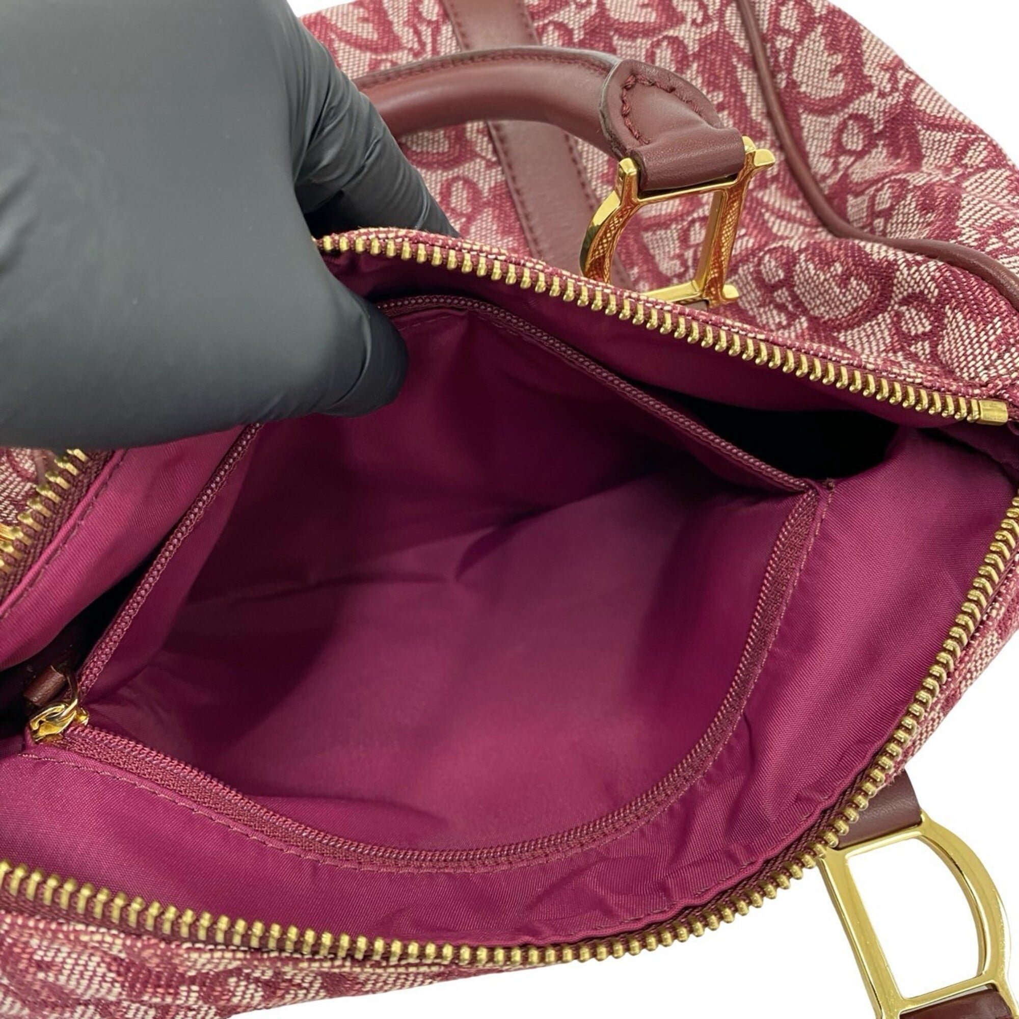 Christian Dior Red Color Wine Canvas Leather Boston Bag Handbag (Pre-Owned)