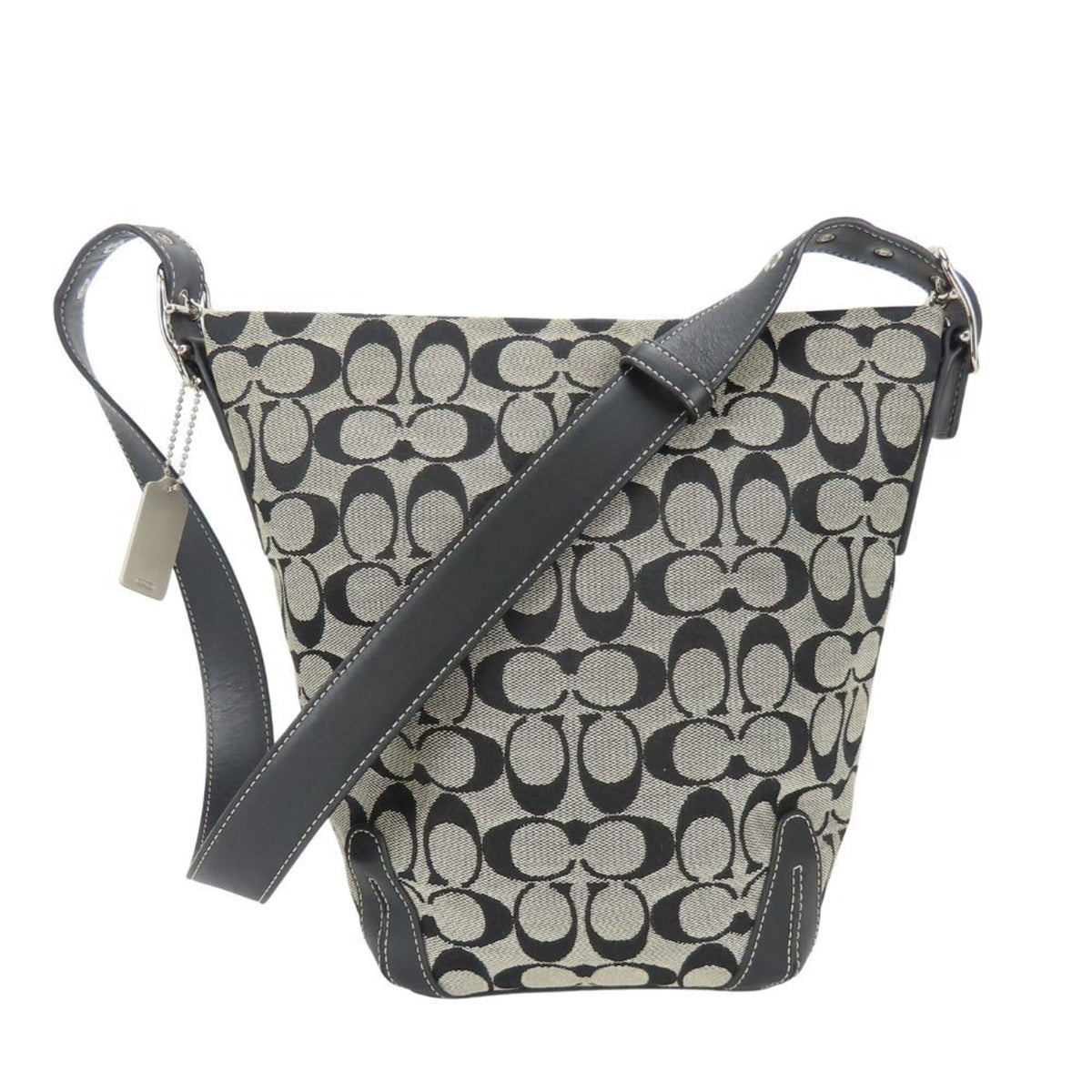 Coach Signature Black Gray Canvas Leather Shoulder Bag (Pre-Owned)