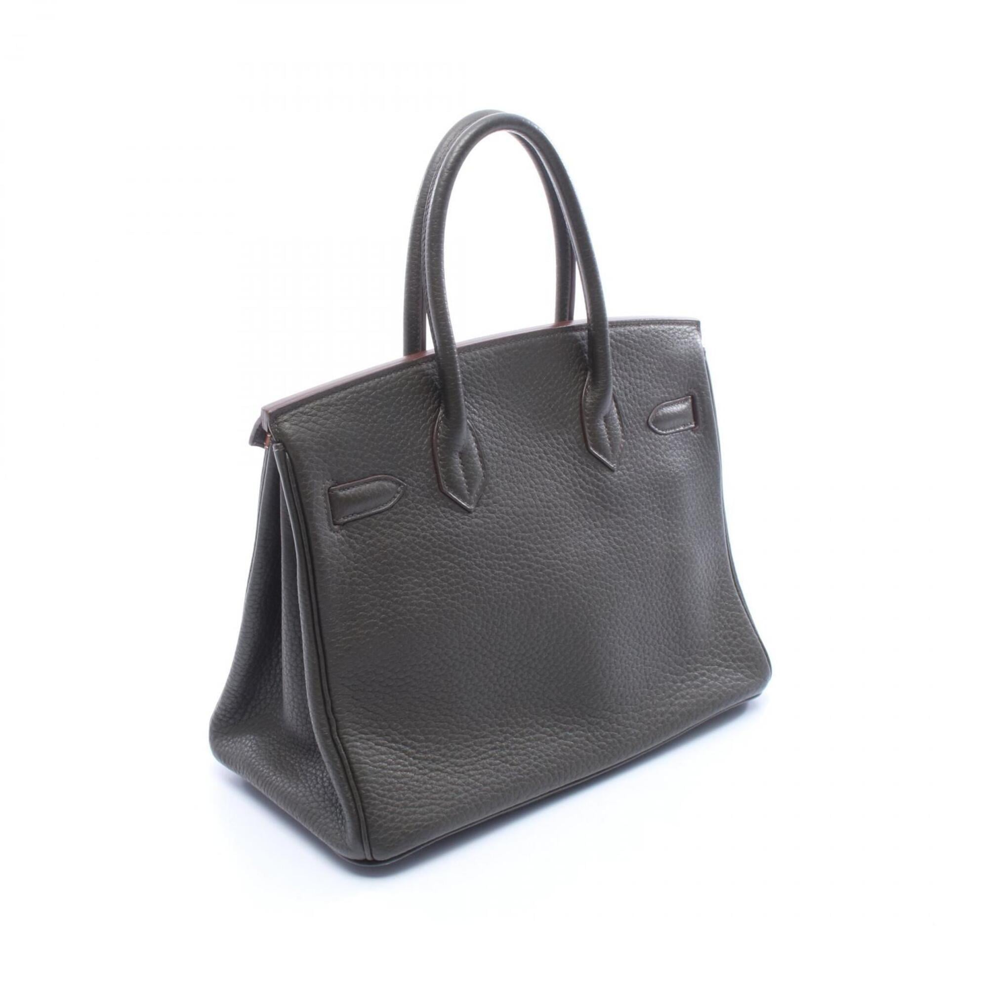 Hermes Blue Brown Khaki Fjord Leather Barenia Leather Handbag (Pre-Owned)