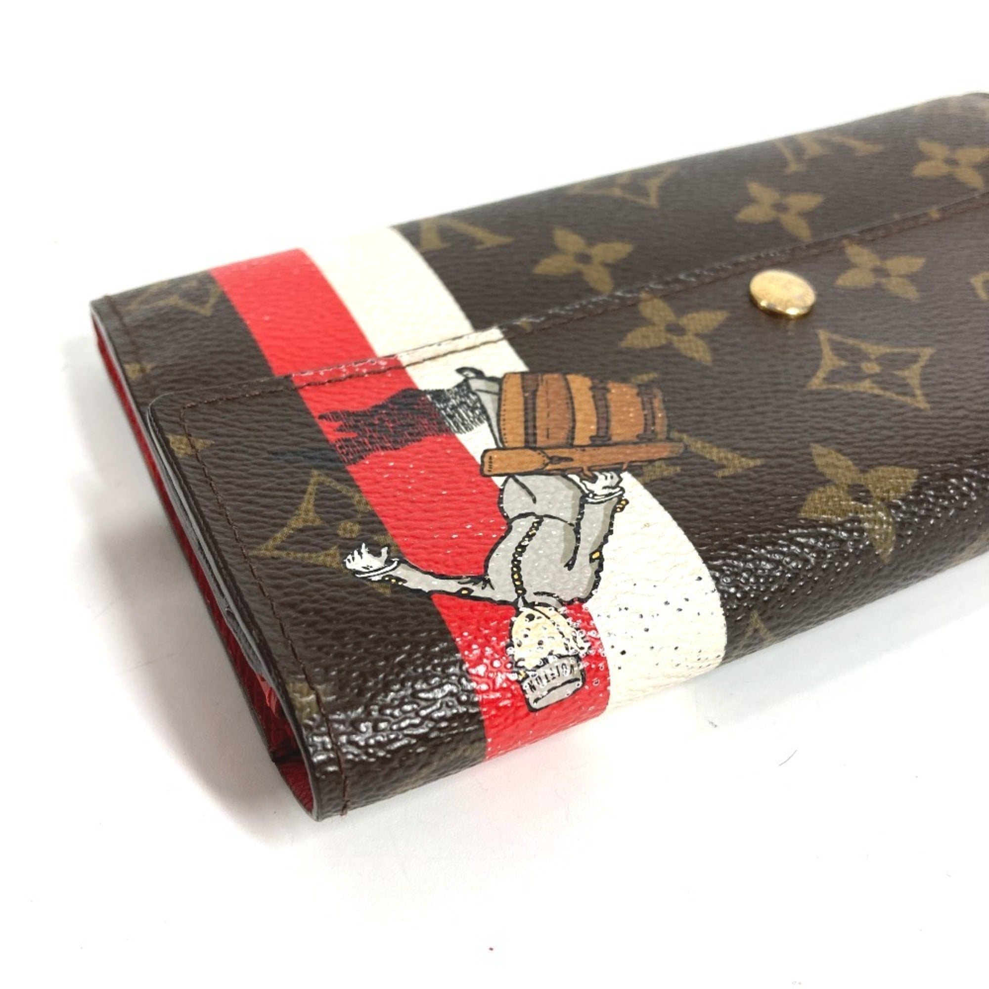Louis Vuitton Brown Red Color Canvas Monogram Long Wallet (Tri-Fold) (Pre-Owned)
