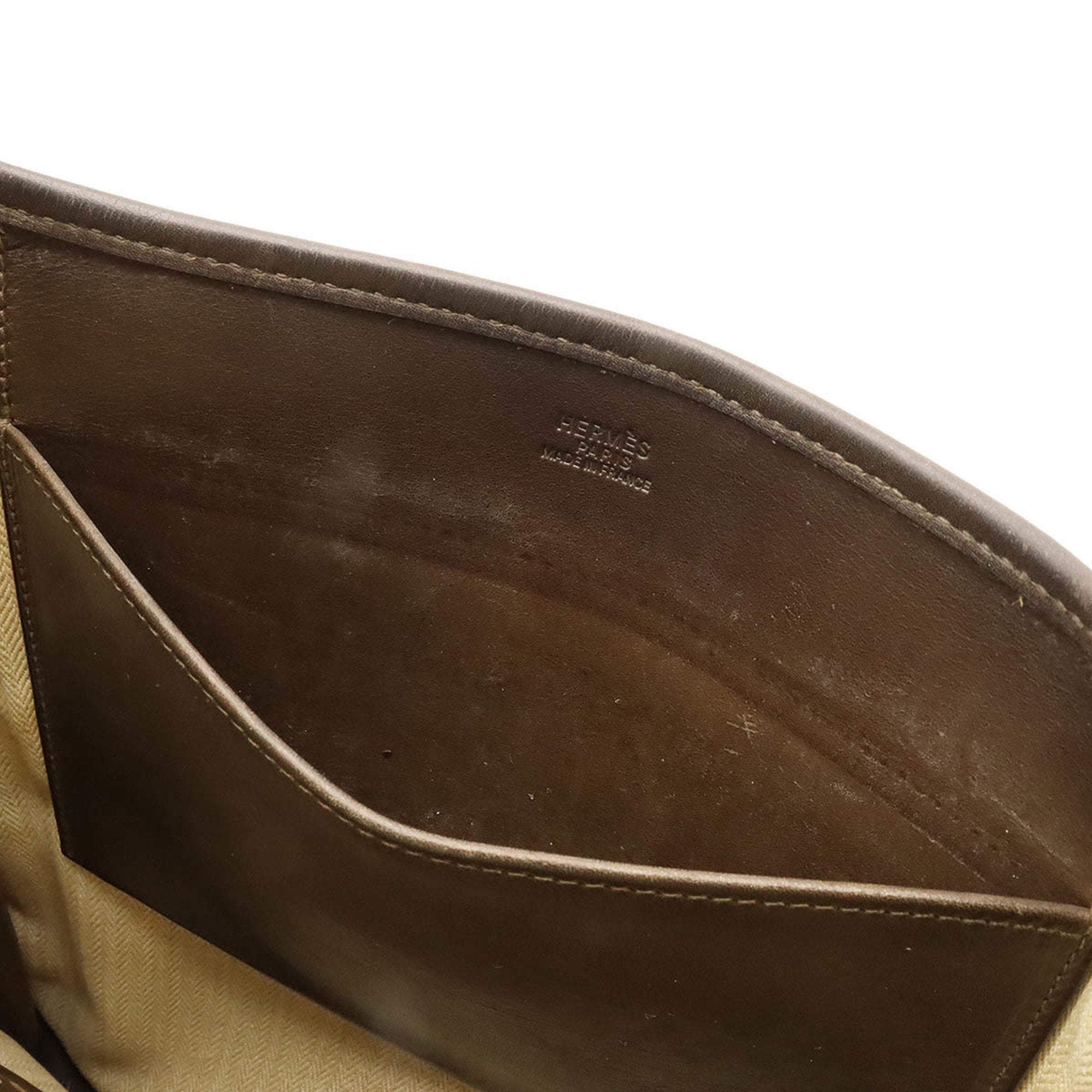 Hermes Beige Dark Brown Crinoline Leather Shoulder Bag (Pre-Owned)