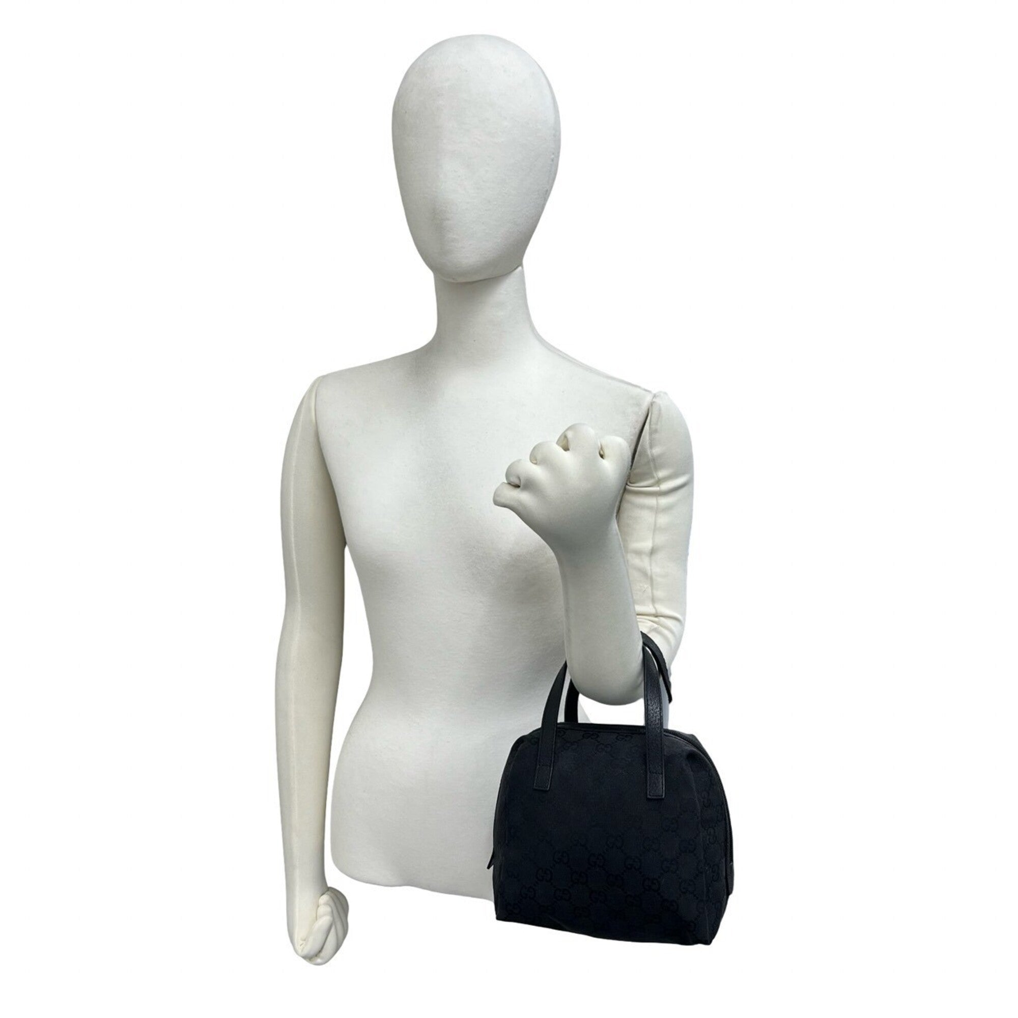 Gucci Black Canvas Leather Boston Bag Handbag Tote Bag (Pre-Owned)