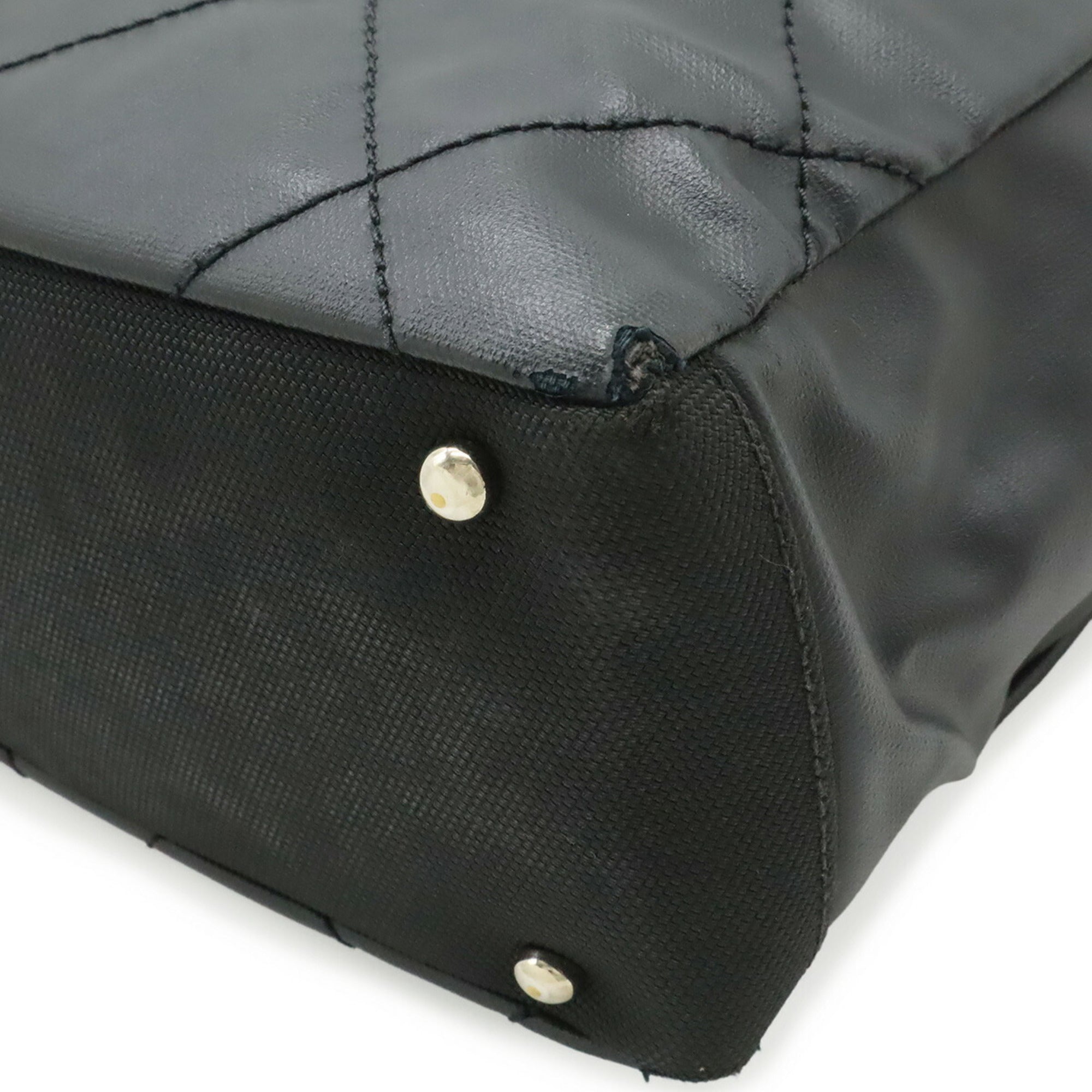 Chanel Black Coated Canvas Leather Shoulder Bag Tote Bag (Pre-Owned)
