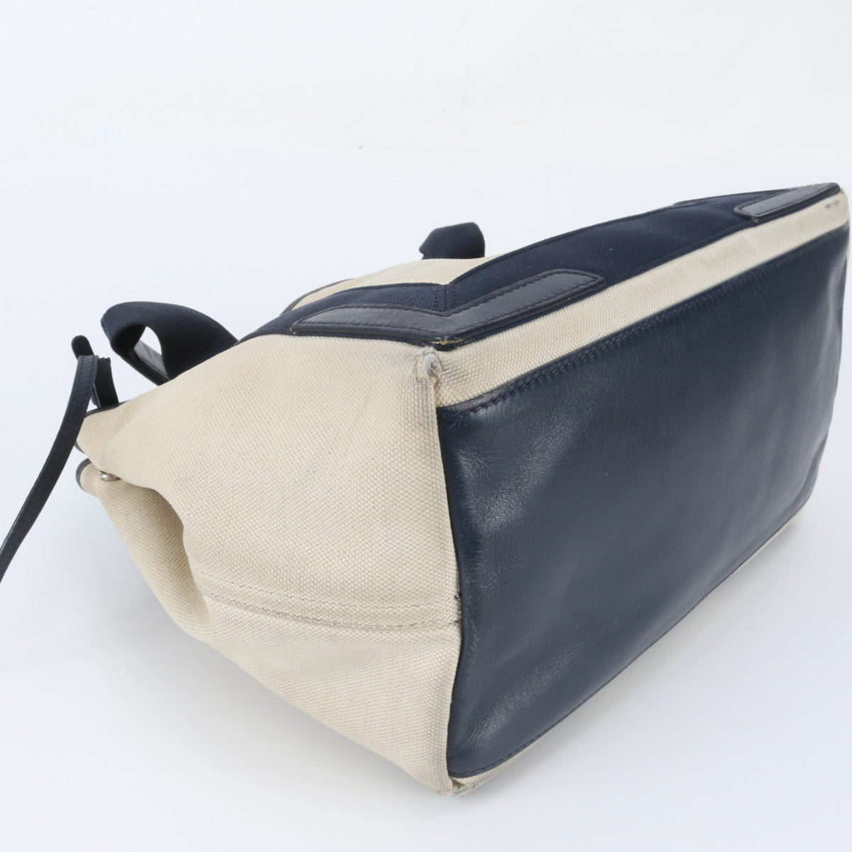 Balenciaga Beige Navy Leather Canvas Handbag Pouch Shoulder Bag Tote Bag (Pre-Owned)