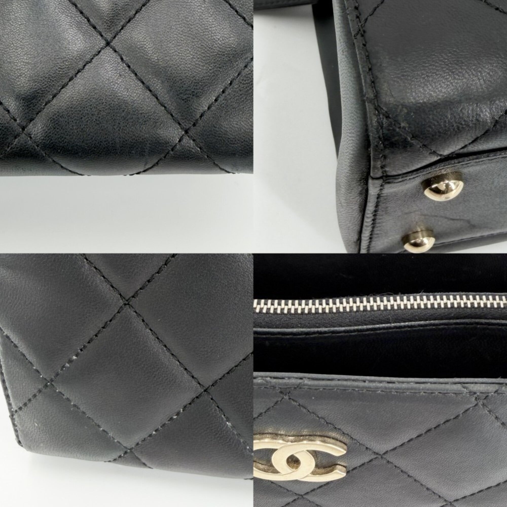 Chanel Matelasse Black Leather Handbag Tote Bag (Pre-Owned)