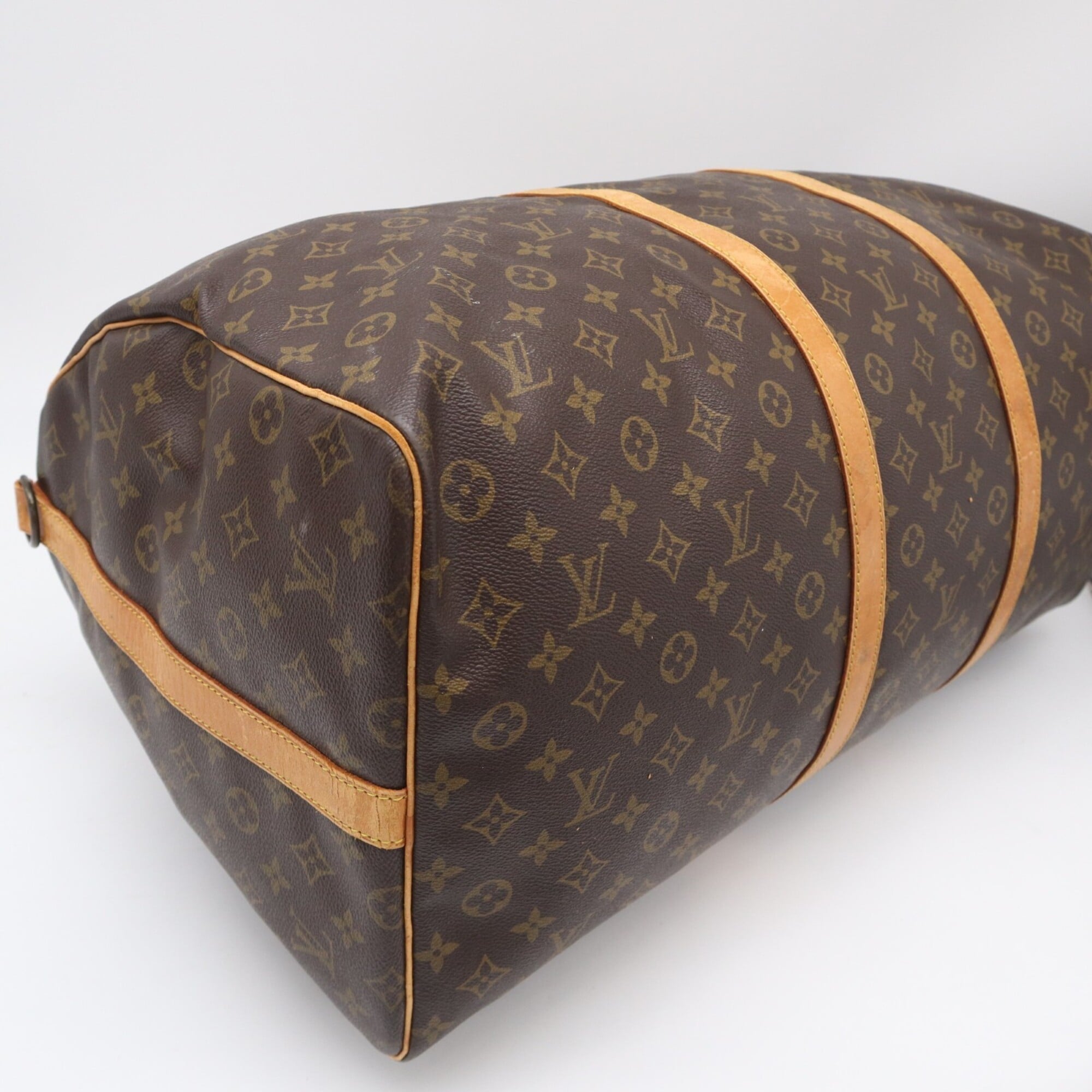 Louis Vuitton Monogram Beige Brown Coated Canvas Leather Boston Bag (Pre-Owned)