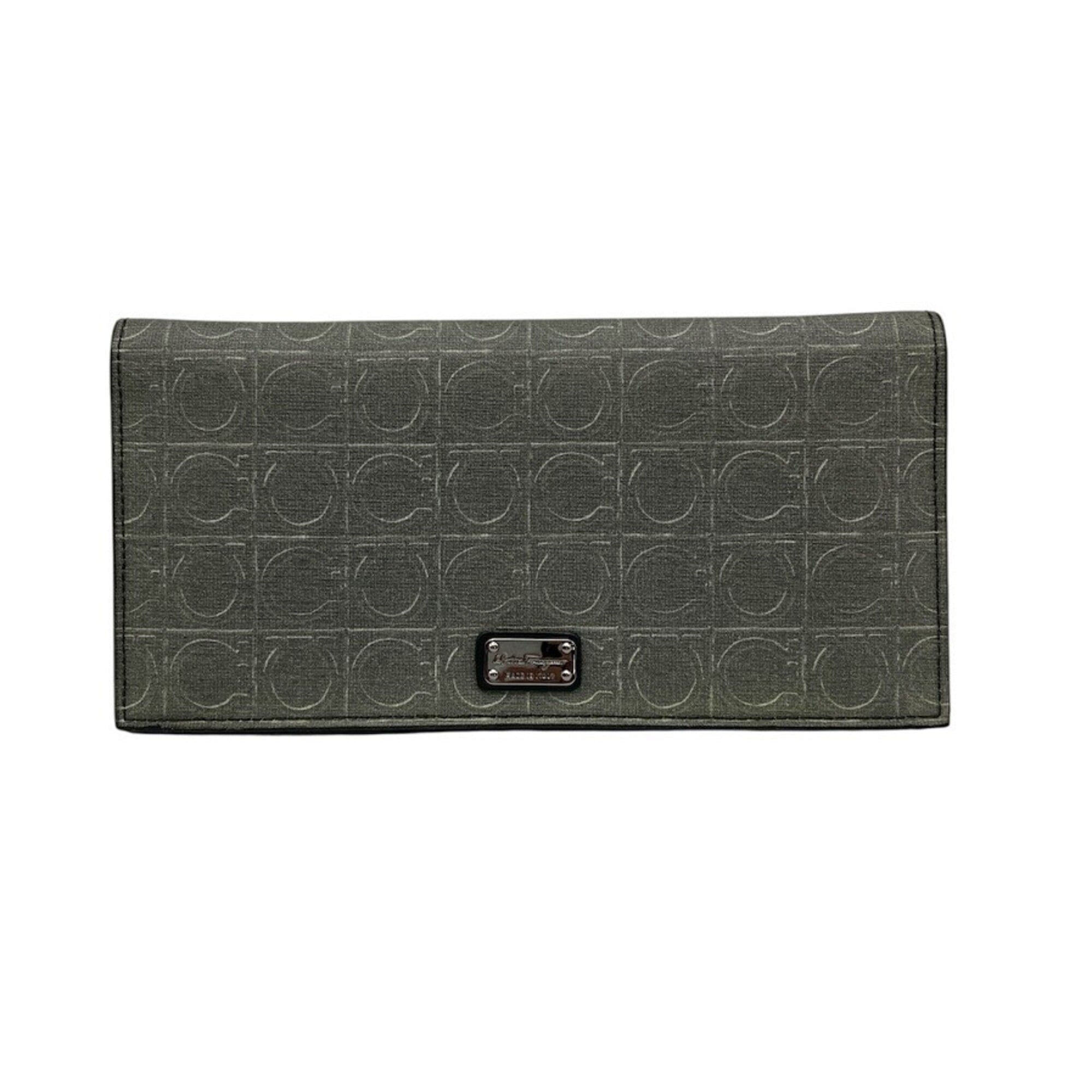 Salvatore Ferragamo Gancini Gray Leather Long Wallet (Bi-Fold) (Pre-Owned)