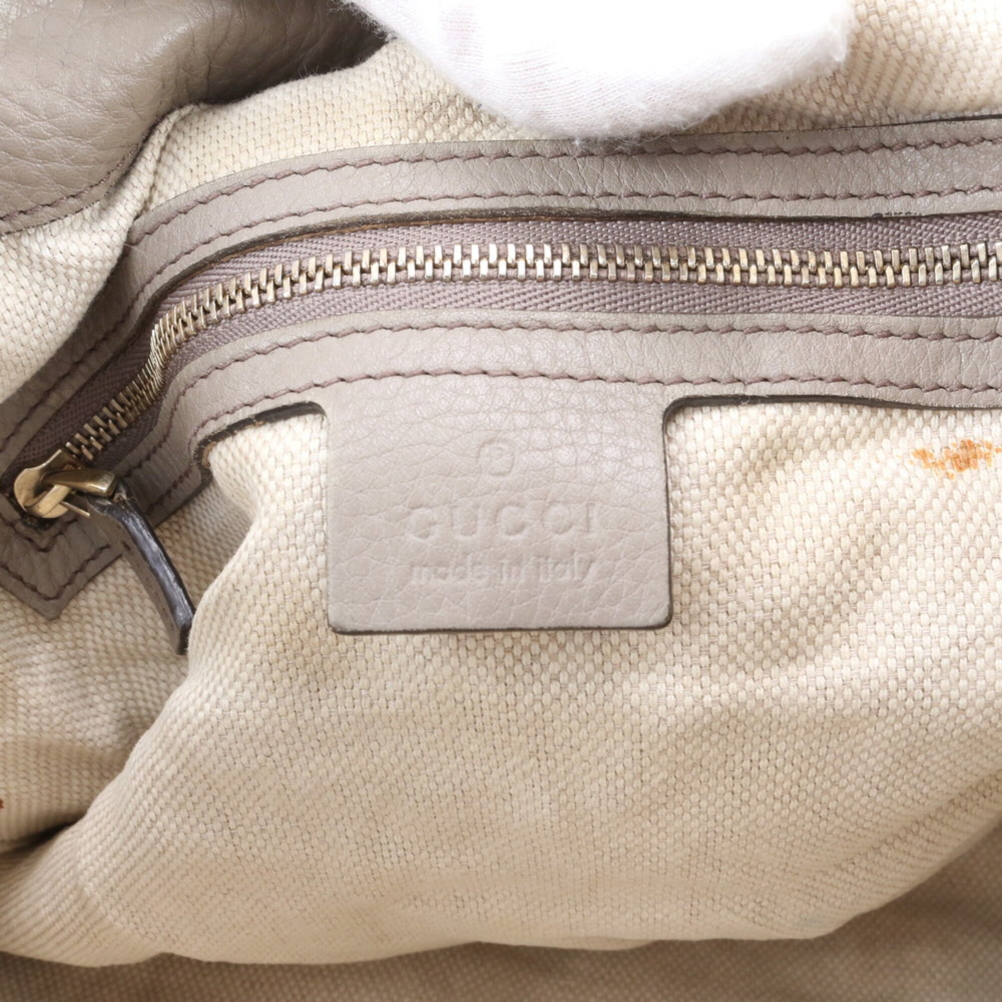 Gucci Soho Gray Beige Leather Handbag (Pre-Owned)