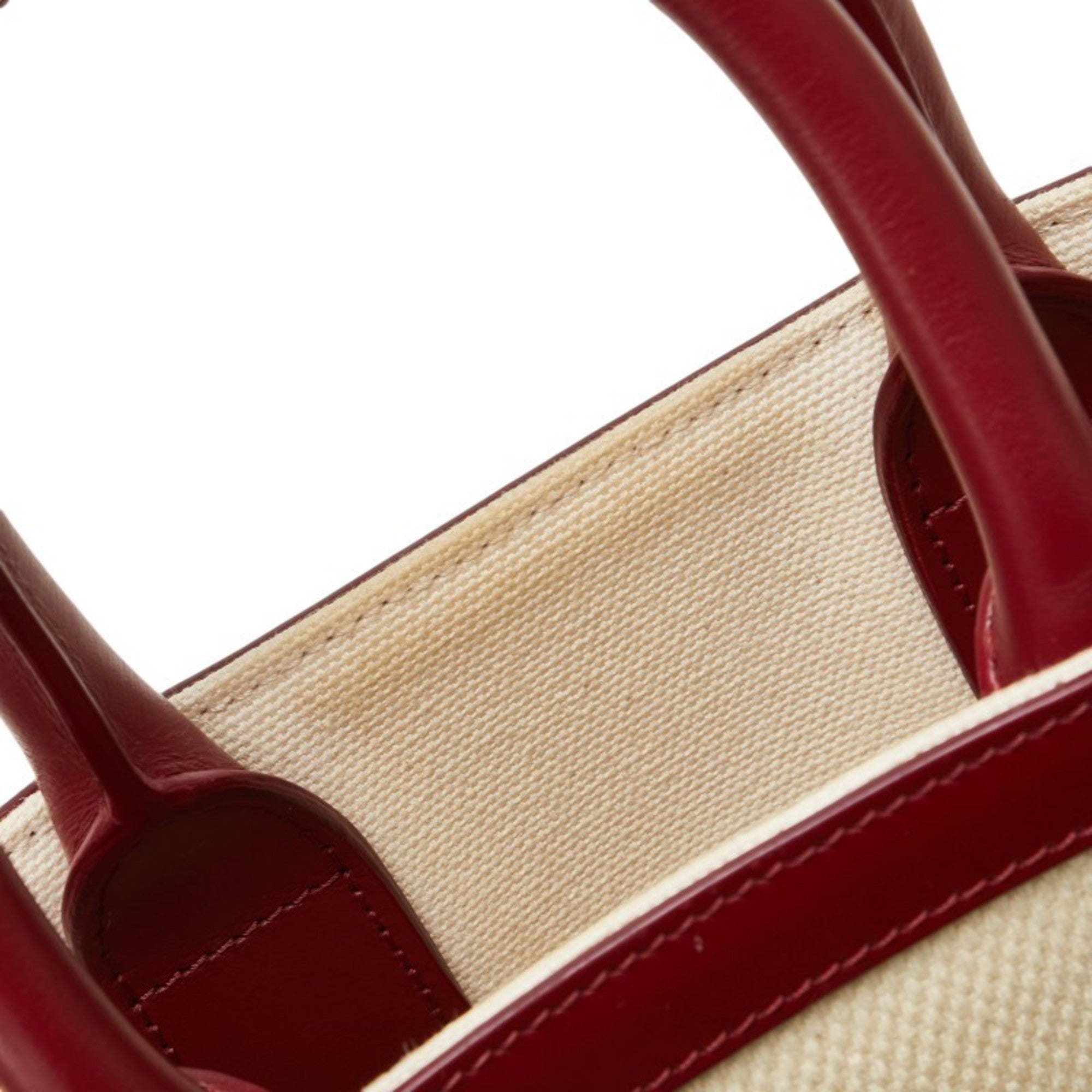Celine Red Color White Canvas Leather Handbag Shoulder Bag (Pre-Owned)