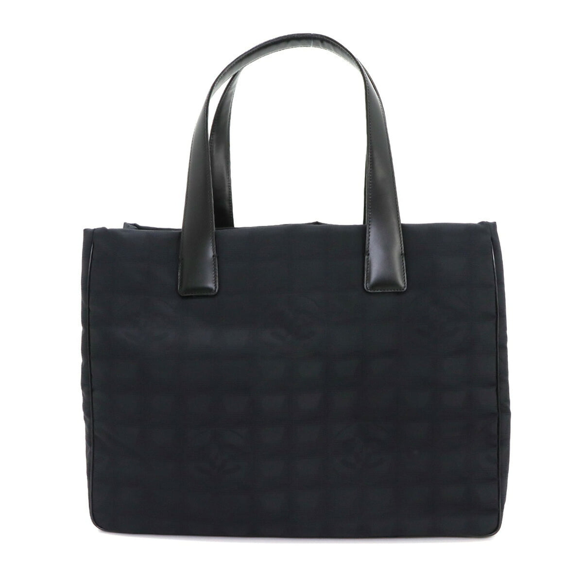 Chanel Black Nylon Jacquard Leather Handbag Tote Bag (Pre-Owned)