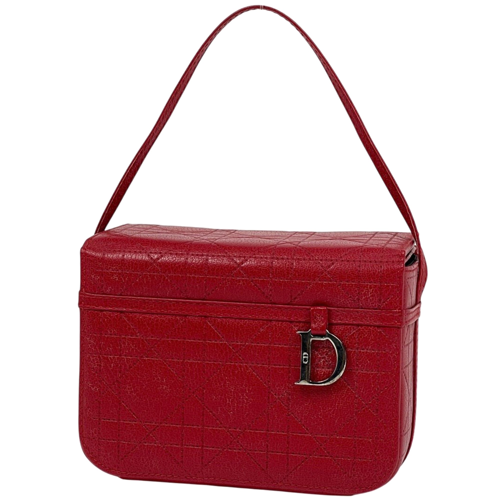 Christian Dior Red Color Leather Handbag Vanity Bag (Pre-Owned)