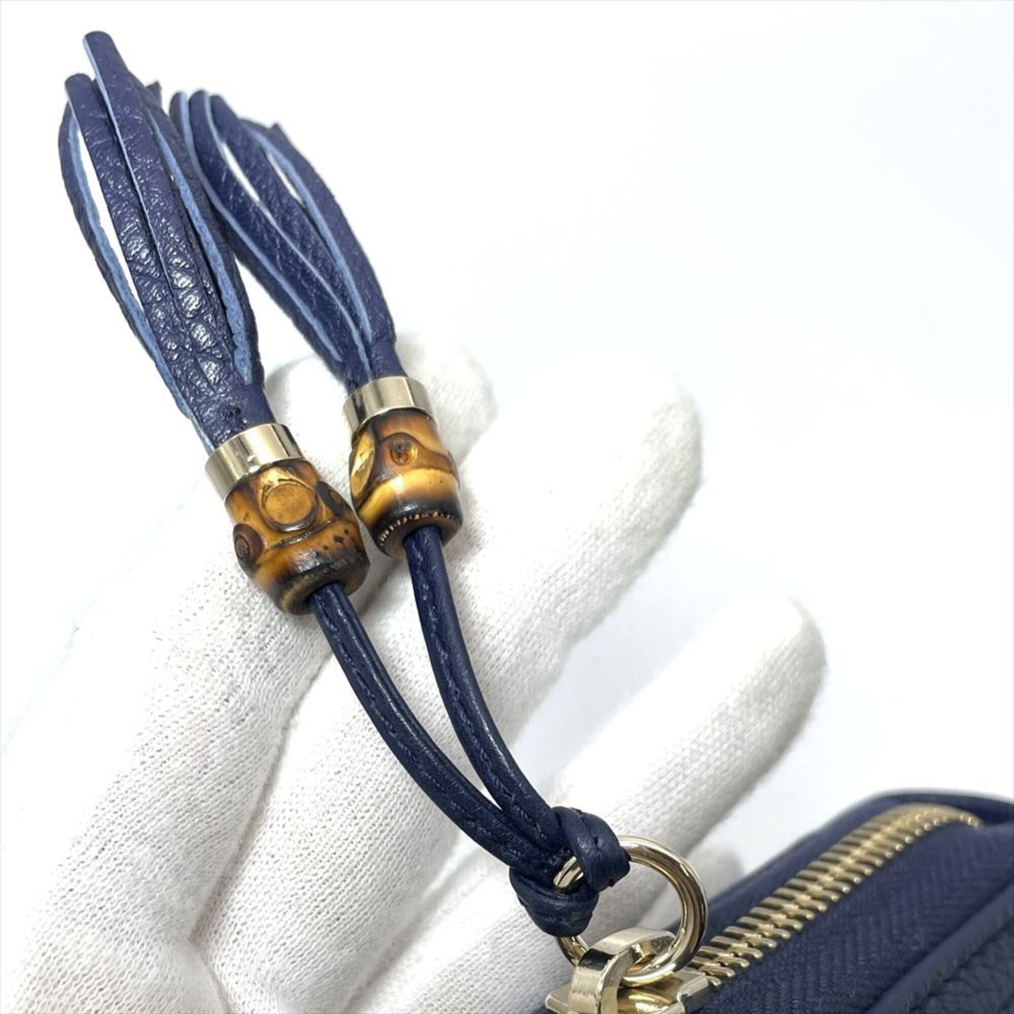 Gucci Navy Gg Leather Canvas Long Wallet (Bi-Fold) (Pre-Owned)