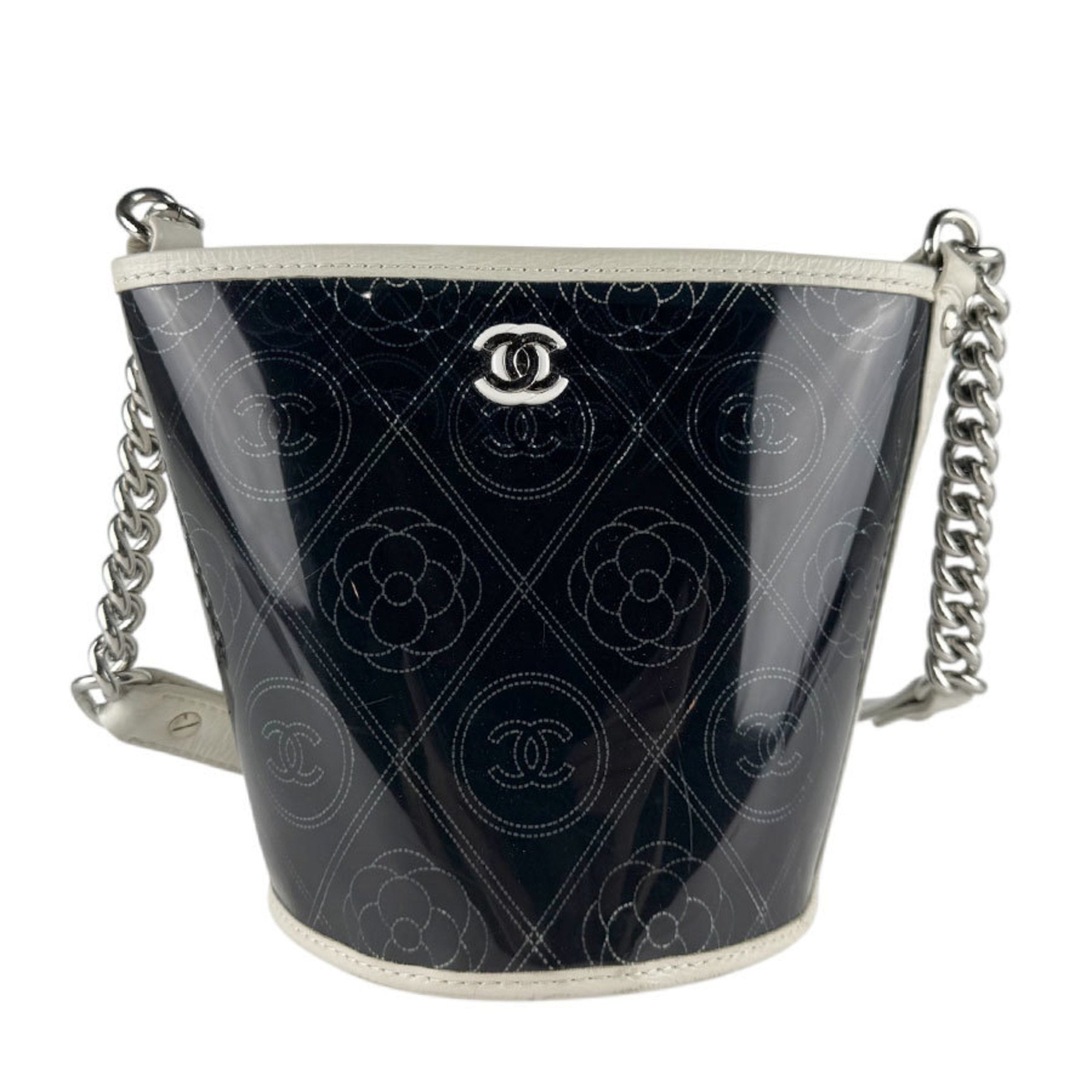 Chanel Camellia Black White Pvc Leather Shoulder Bag (Pre-Owned)