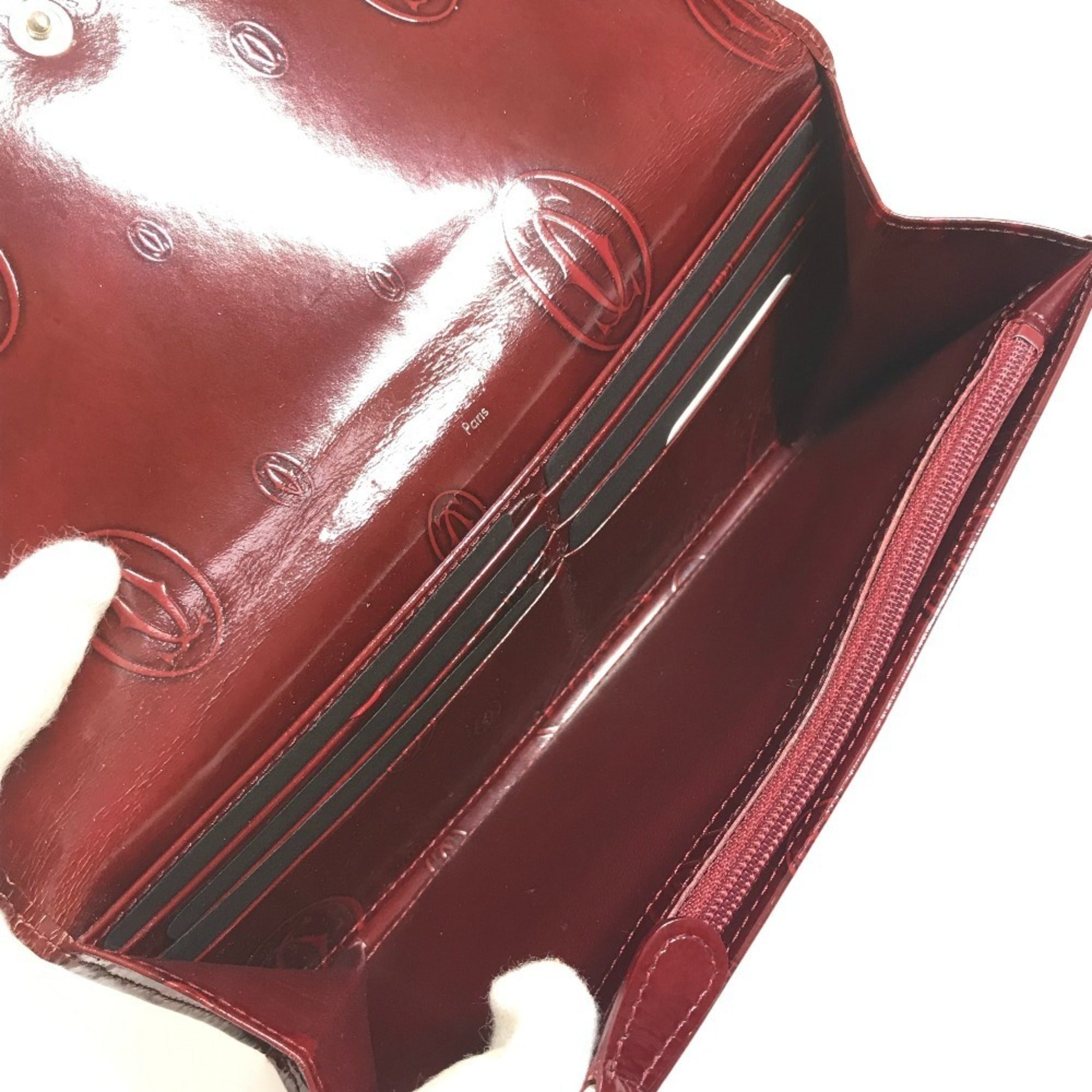 Cartier Red Color Patent Leather Long Wallet (Bi-Fold) (Pre-Owned)