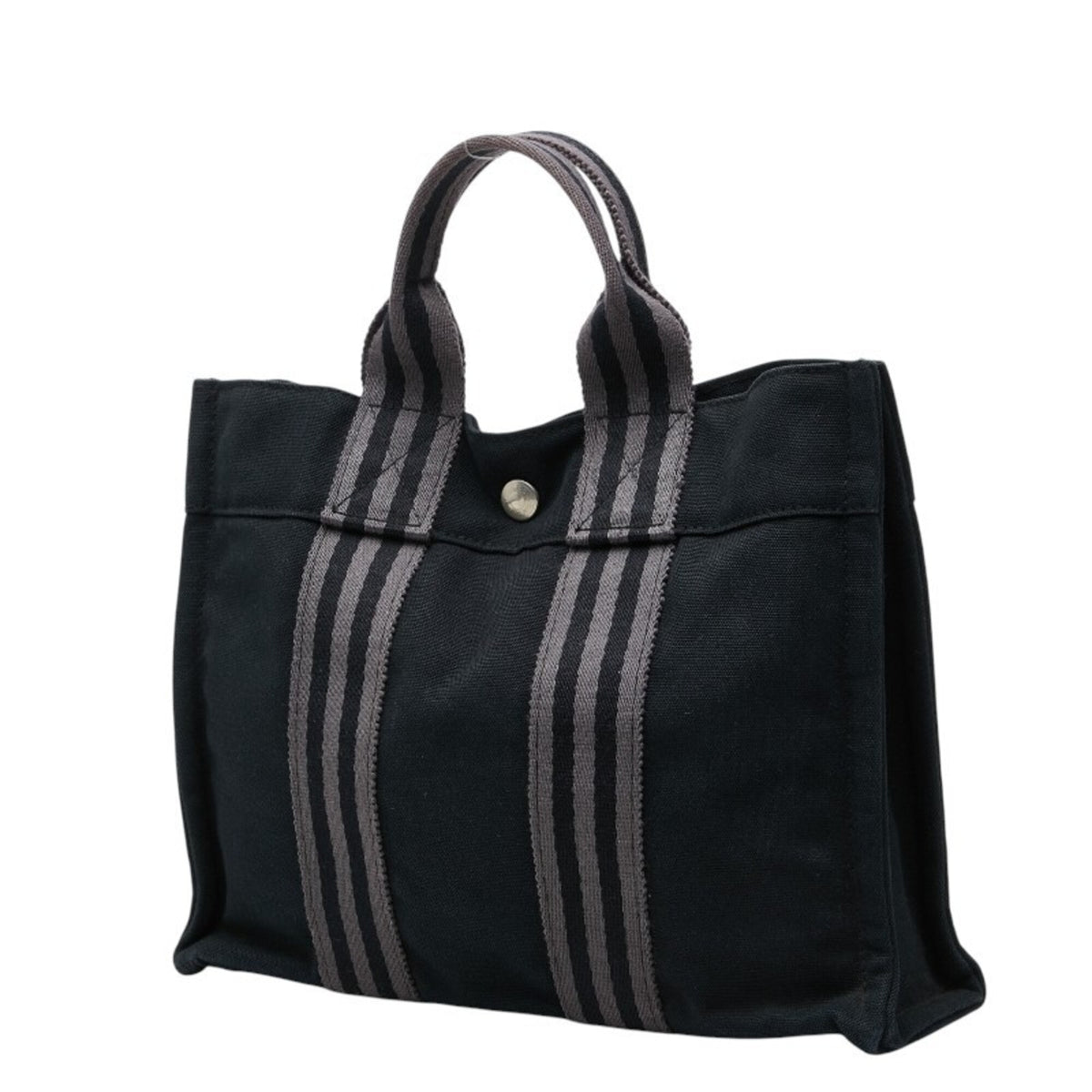 Hermes Black Gray Canvas Handbag Tote Bag (Pre-Owned)