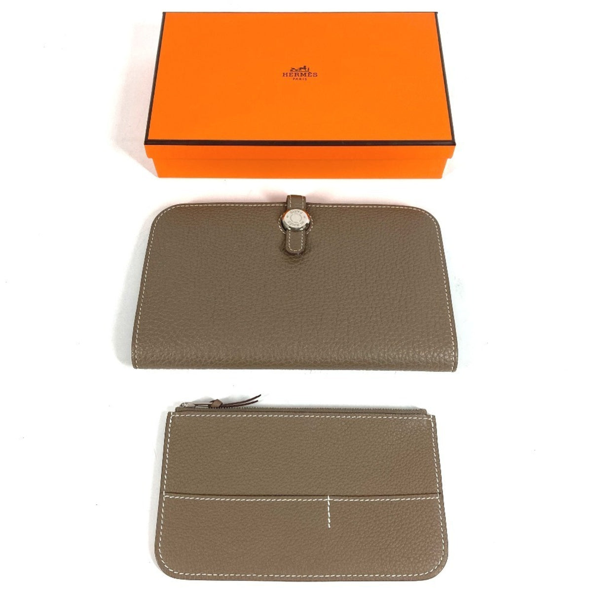 Hermes Etoupe Gray Gray Togo Leather Long Wallet (Bi-Fold) (Pre-Owned)