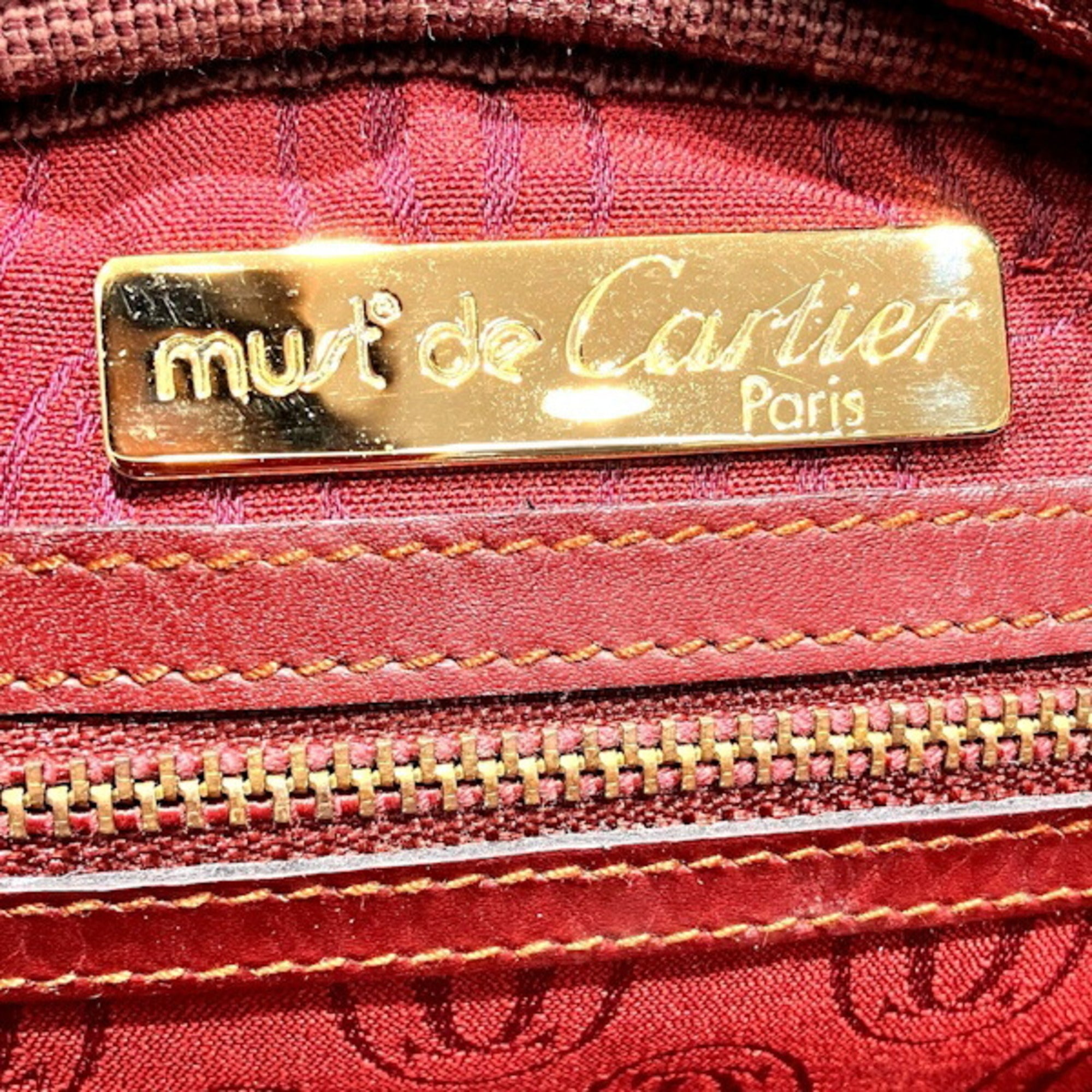Cartier Must Bordeaux Leather Handbag Shoulder Bag (Pre-Owned)