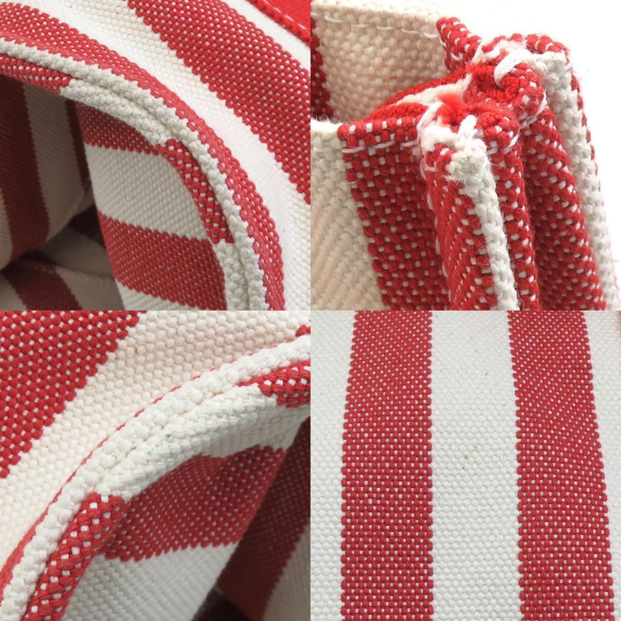 Hermes Ivory Red Color Cotton Handbag Tote Bag (Pre-Owned)
