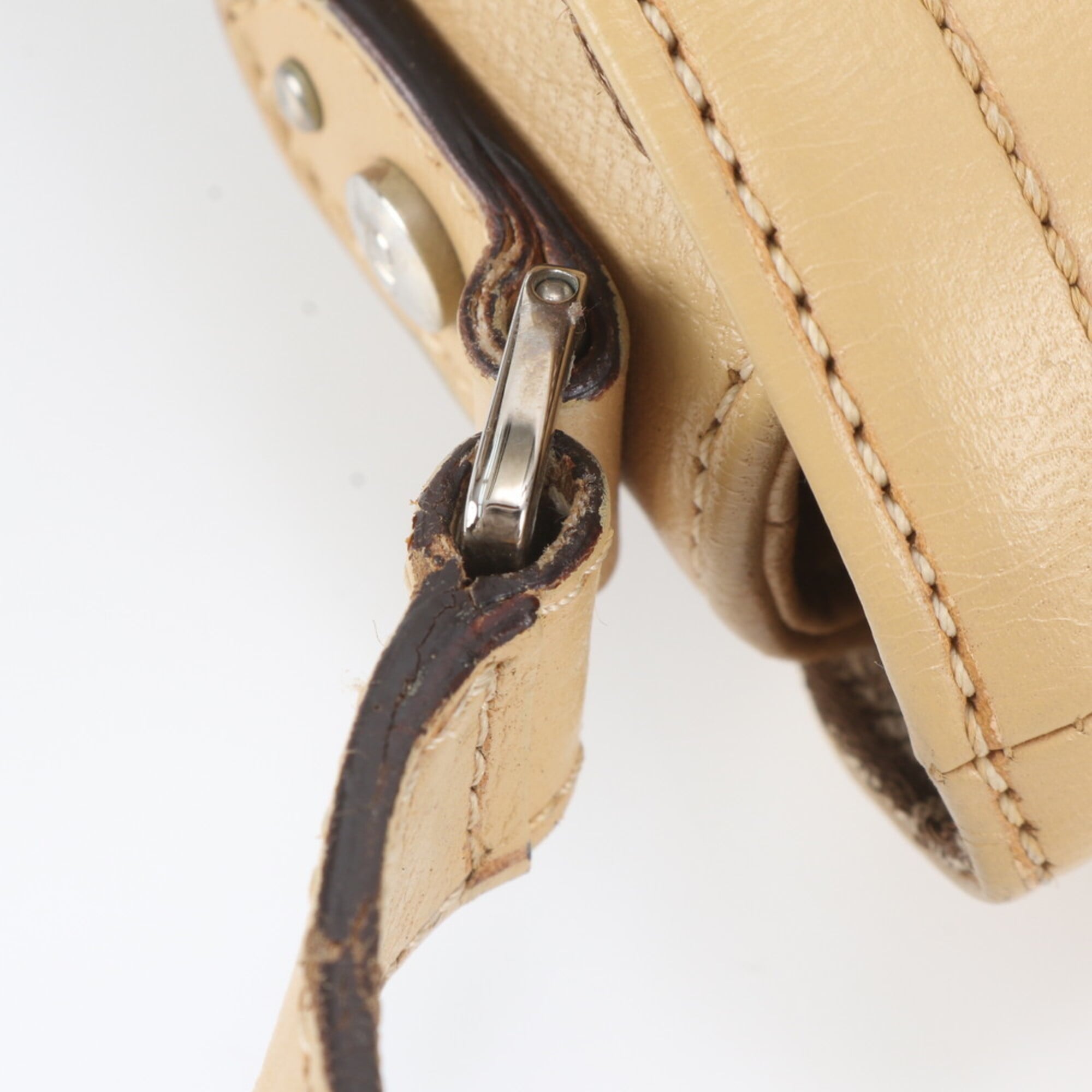 Christian Dior Beige Brown Leather Canvas Shoulder Bag Tote Bag (Pre-Owned)